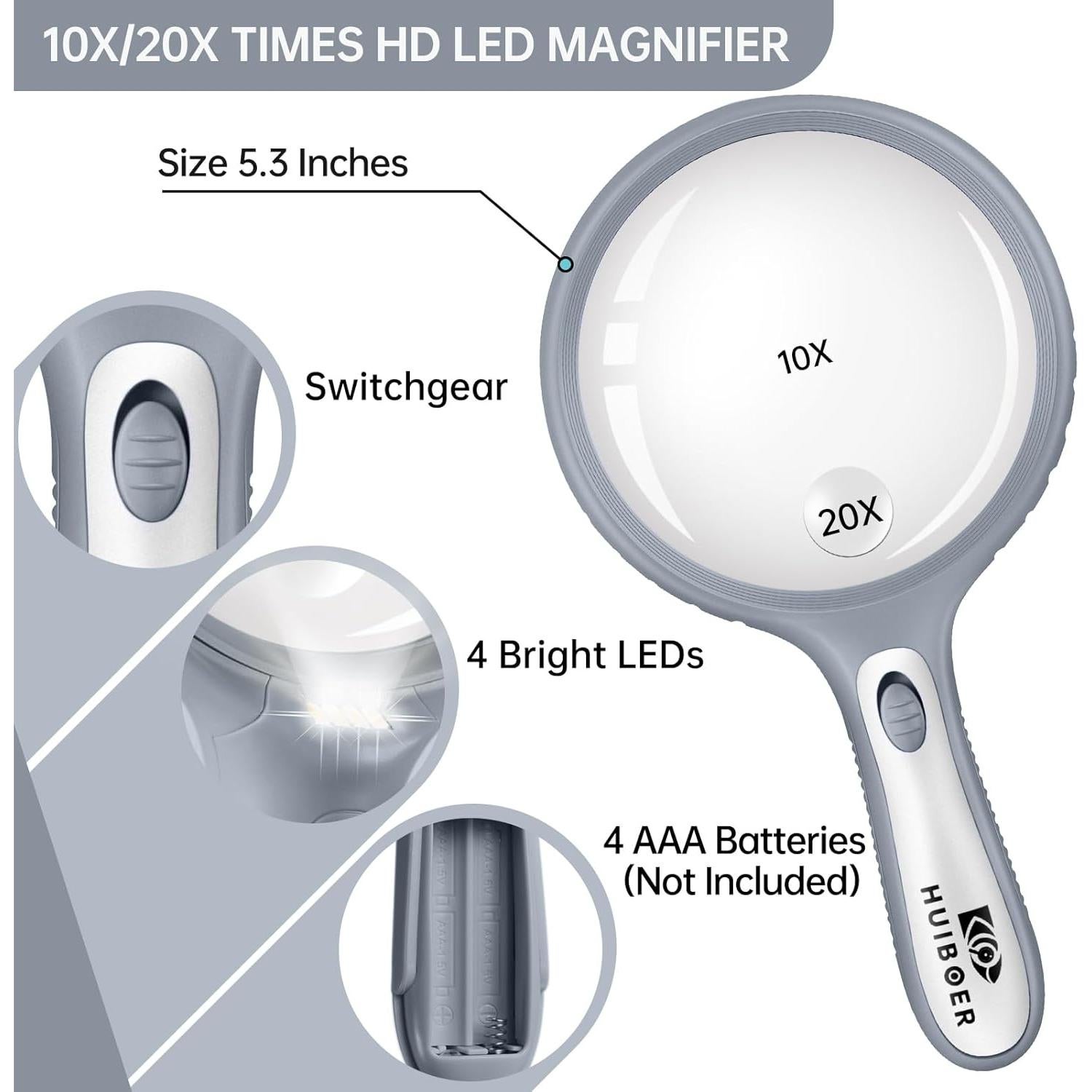 Set de Lupas con Luz Huiboer 5.3" y 3" 3X-20X LED