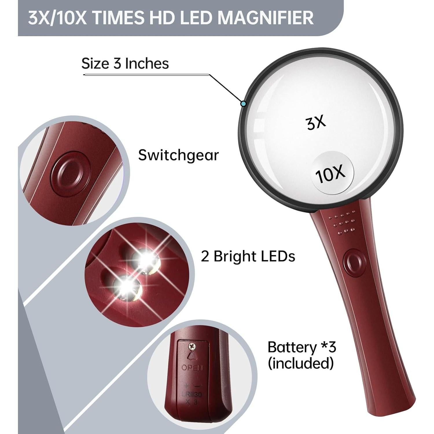 Set de Lupas con Luz Huiboer 5.3" y 3" 3X-20X LED