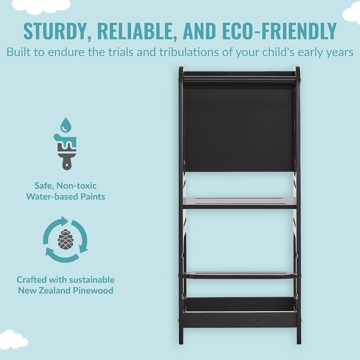 Torre de Aprendizaje Dream On Me Negra - Madera de Pino, 3 Alturas