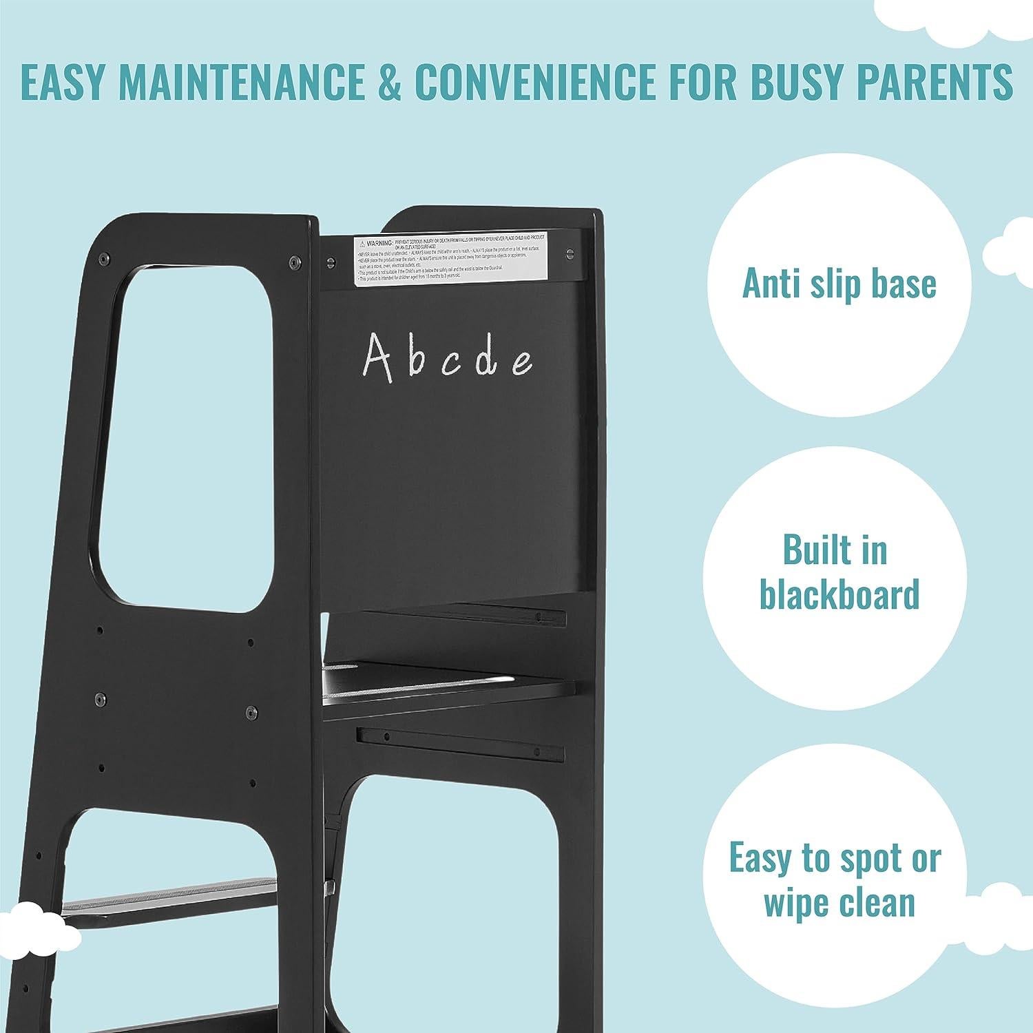 Torre de Aprendizaje Dream On Me Negra - Madera de Pino, 3 Alturas