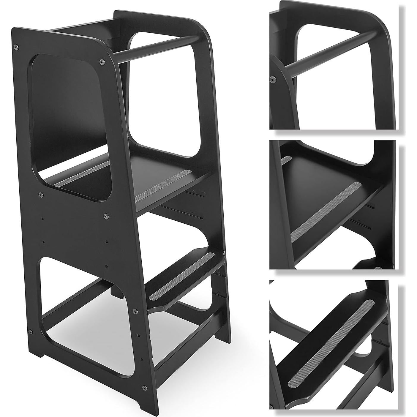 Torre de Aprendizaje Dream On Me Negra - Madera de Pino, 3 Alturas