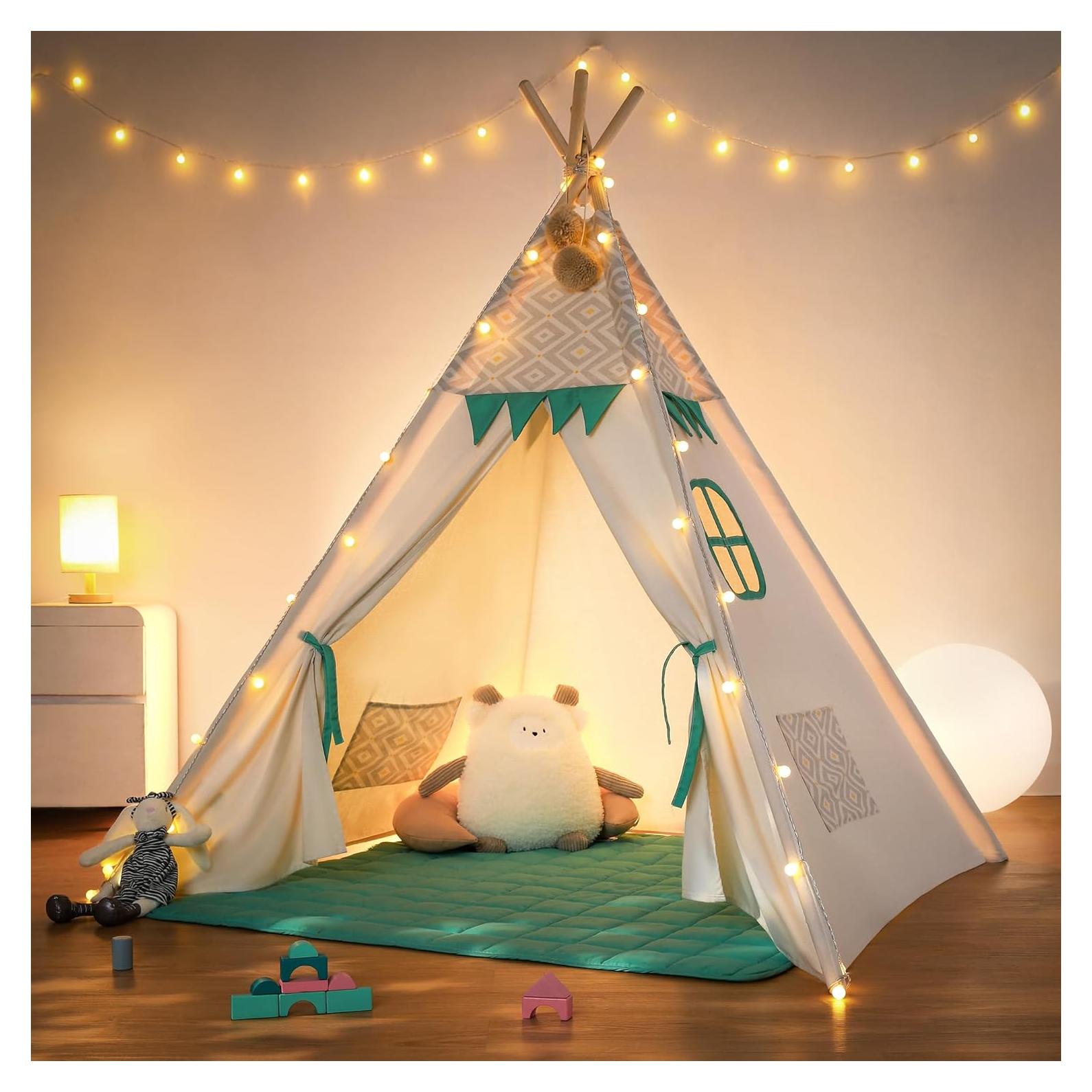 Tienda Teepee Besrey para Niños con Alfombra Acolchada Verde