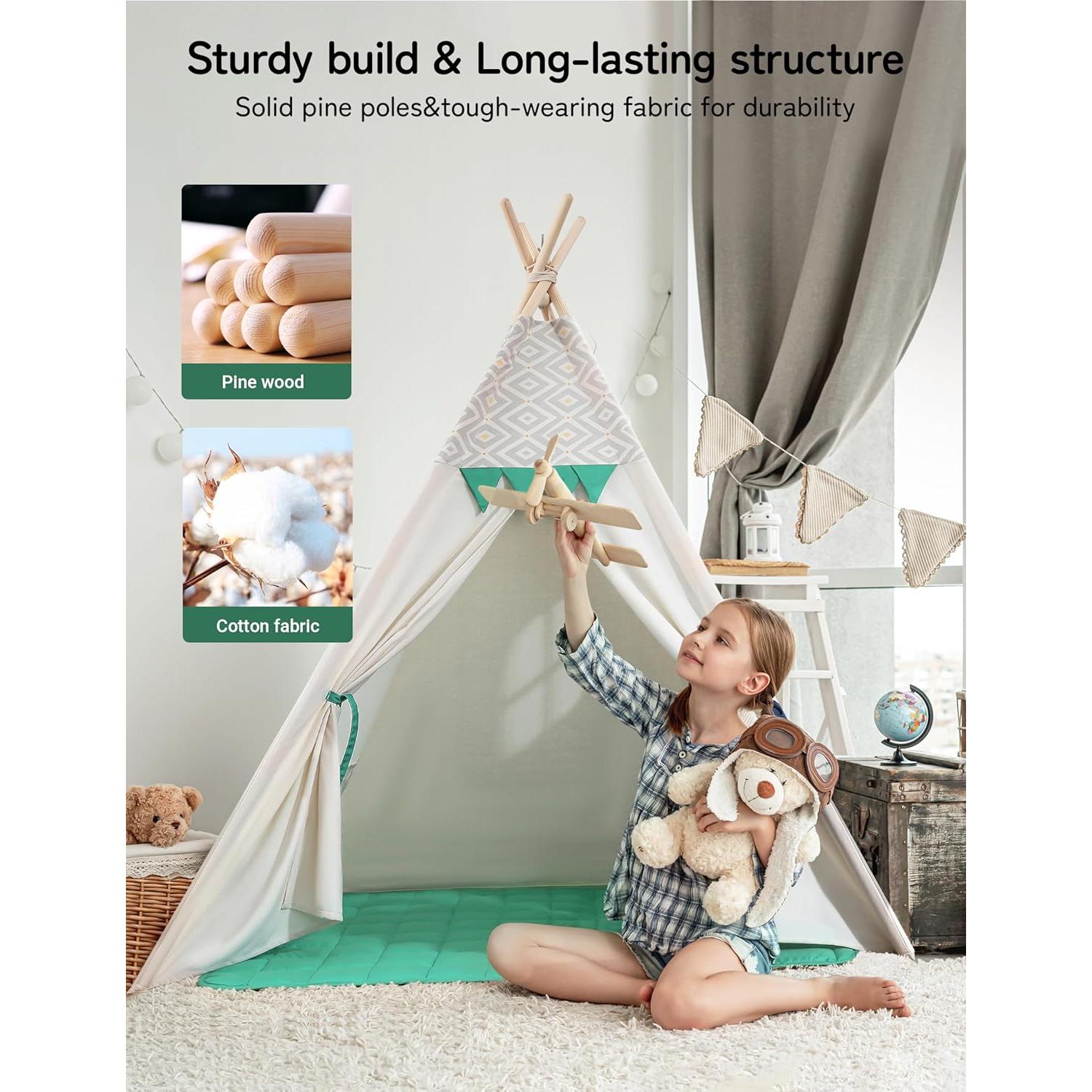 Tienda Teepee Besrey para Niños con Alfombra Acolchada Verde