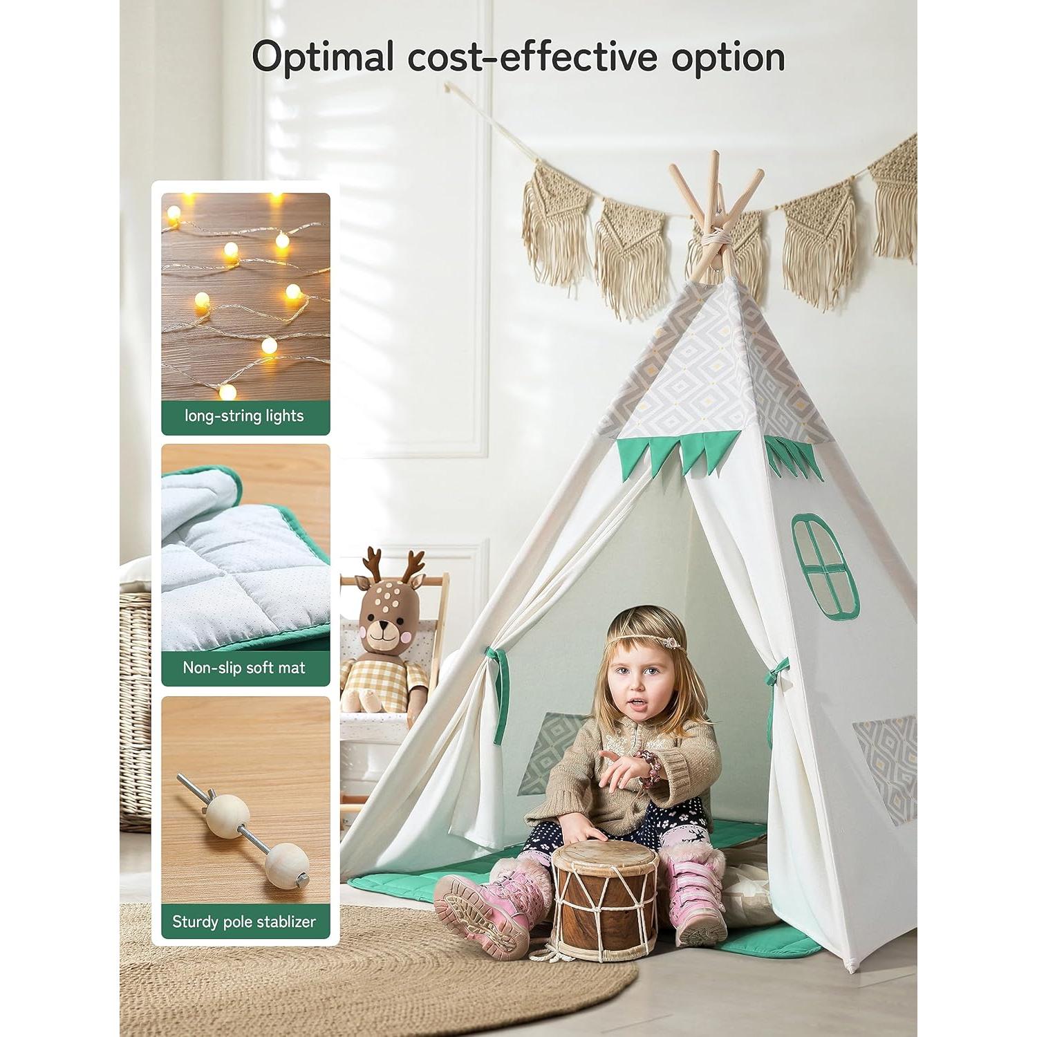 Tienda Teepee Besrey para Niños con Alfombra Acolchada Verde