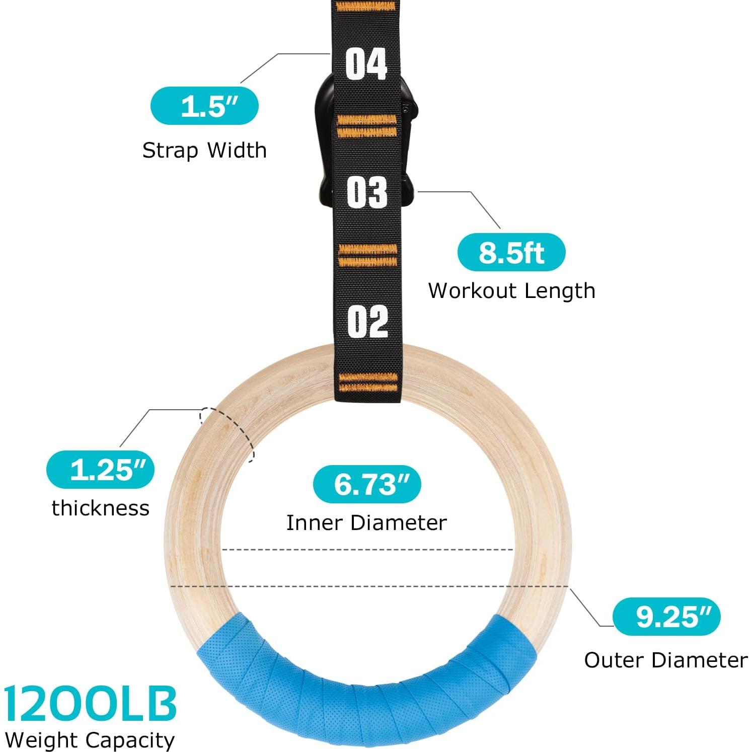 Anillos de Gimnasia de Madera Vulken 3.18 cm con Correas 2.59 m