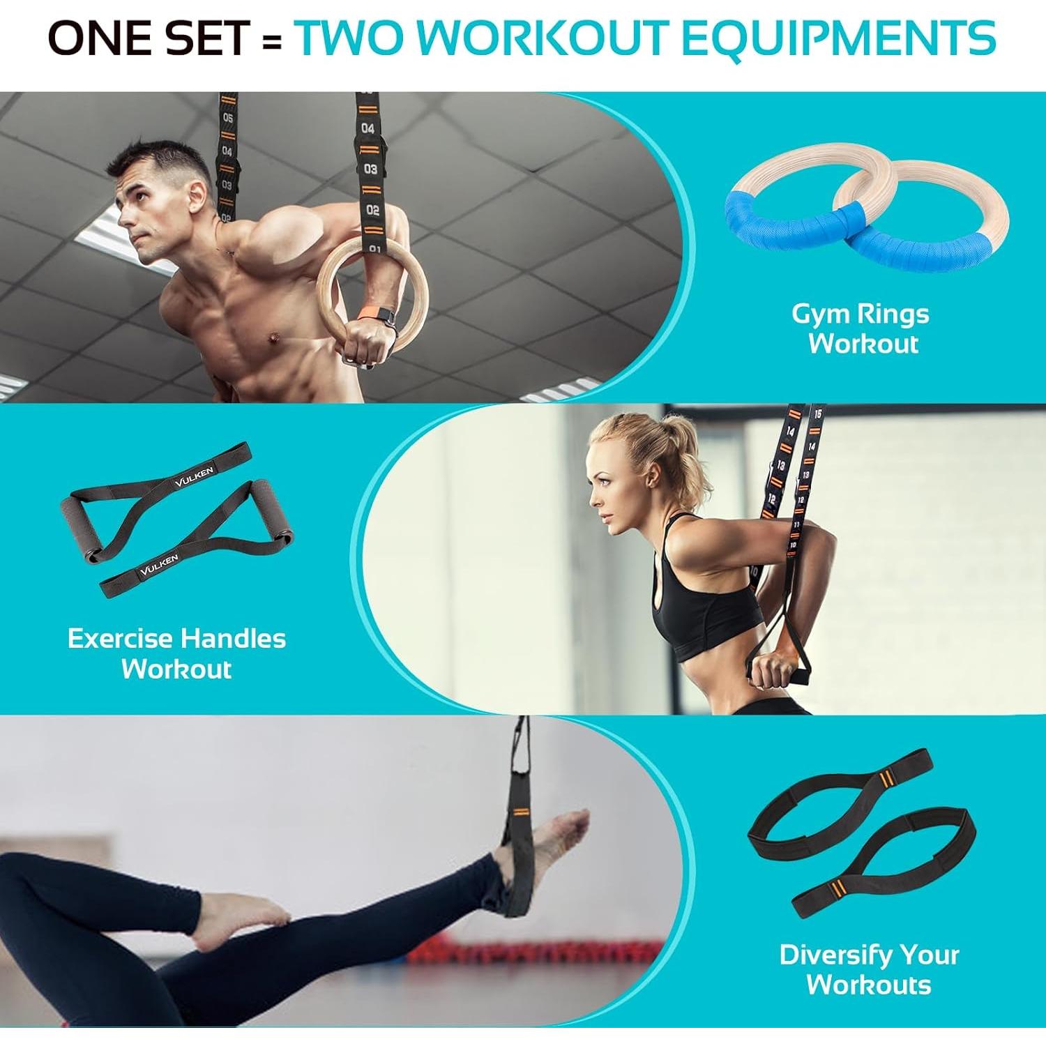 Anillos de Gimnasia de Madera Vulken 3.18 cm con Correas 2.59 m