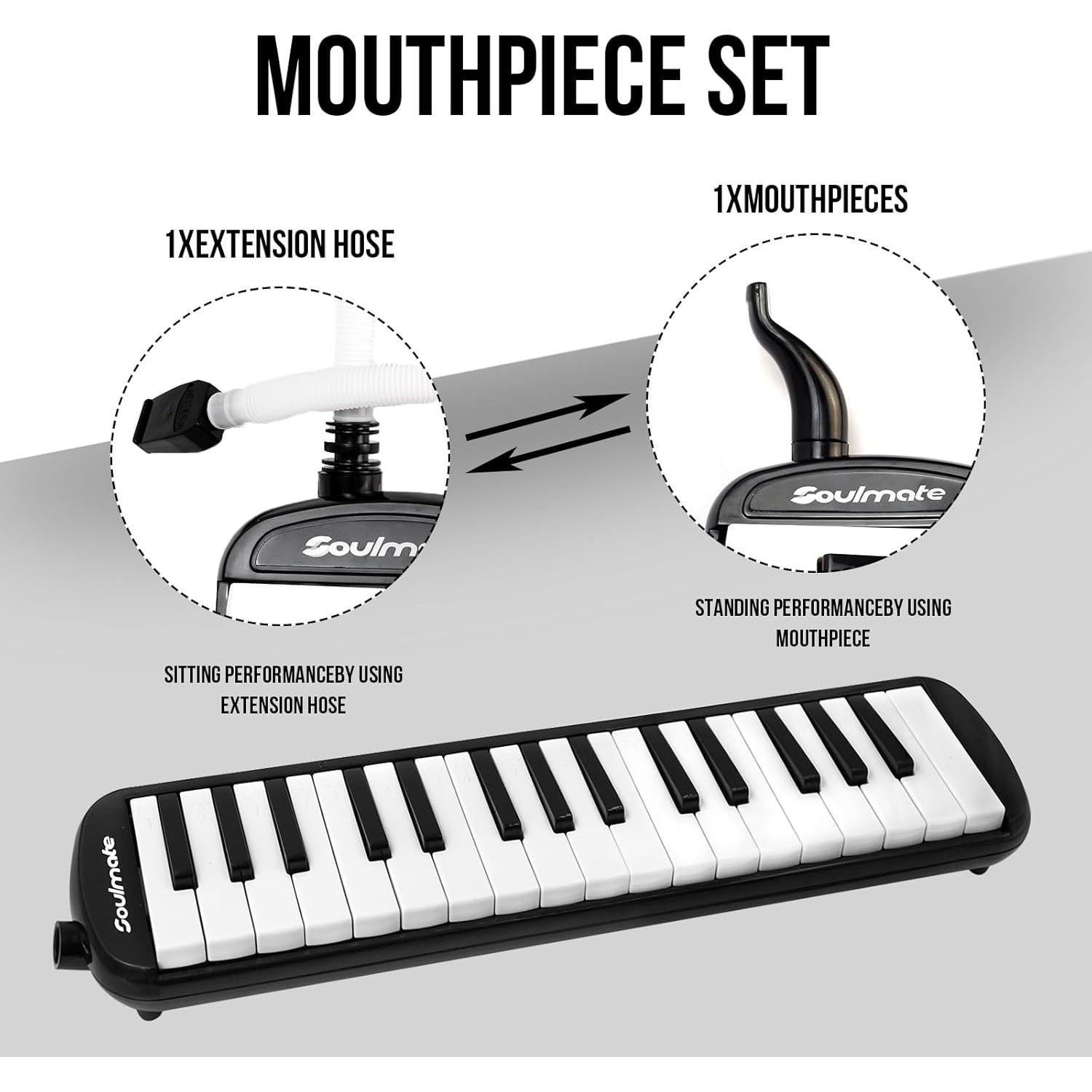 Melodica Soprano Soulmate 32 Teclas con Bolsa y Boquillas Negras