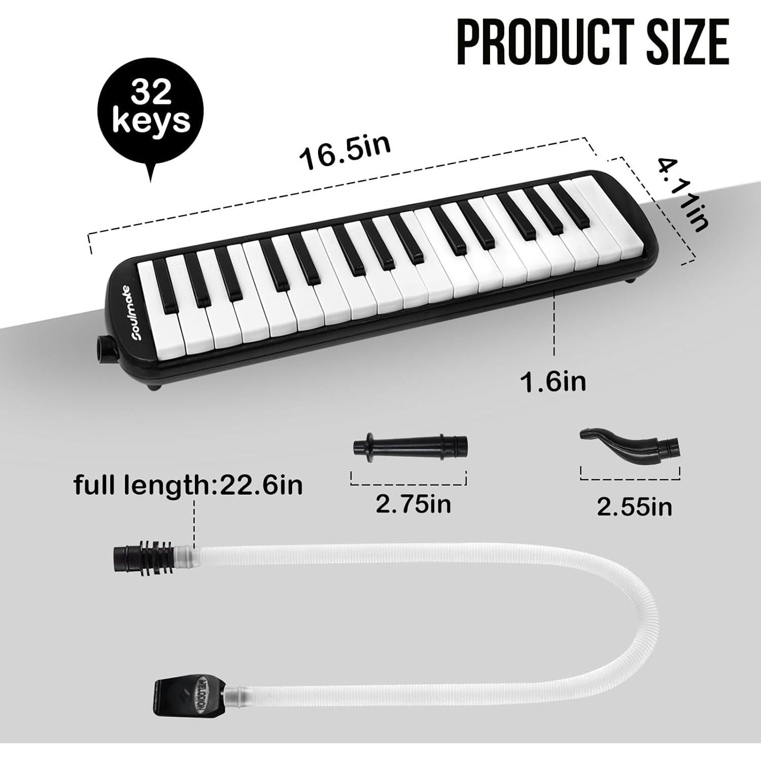 Melodica Soprano Soulmate 32 Teclas con Bolsa y Boquillas Negras