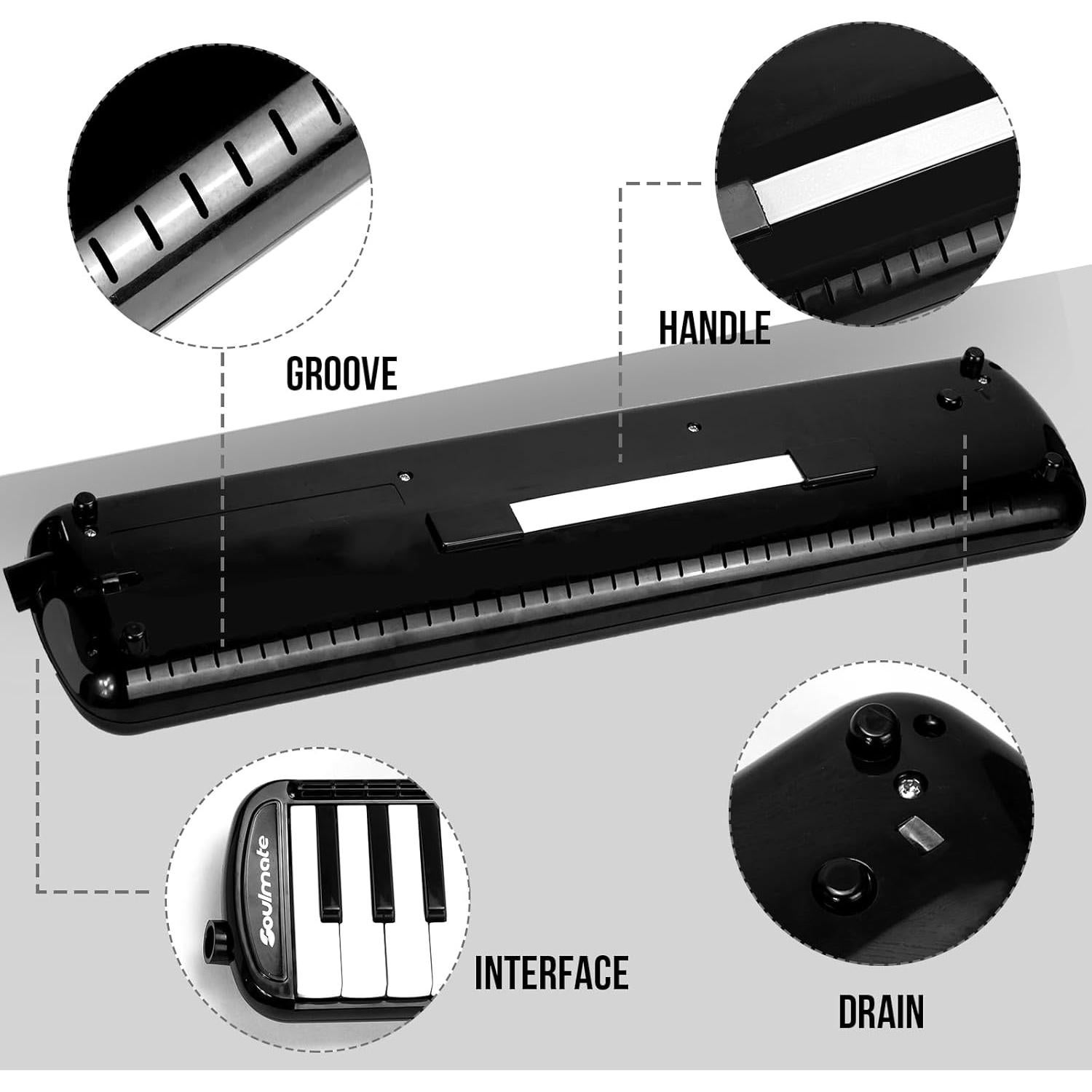 Melodica Soprano Soulmate 32 Teclas con Bolsa y Boquillas Negras