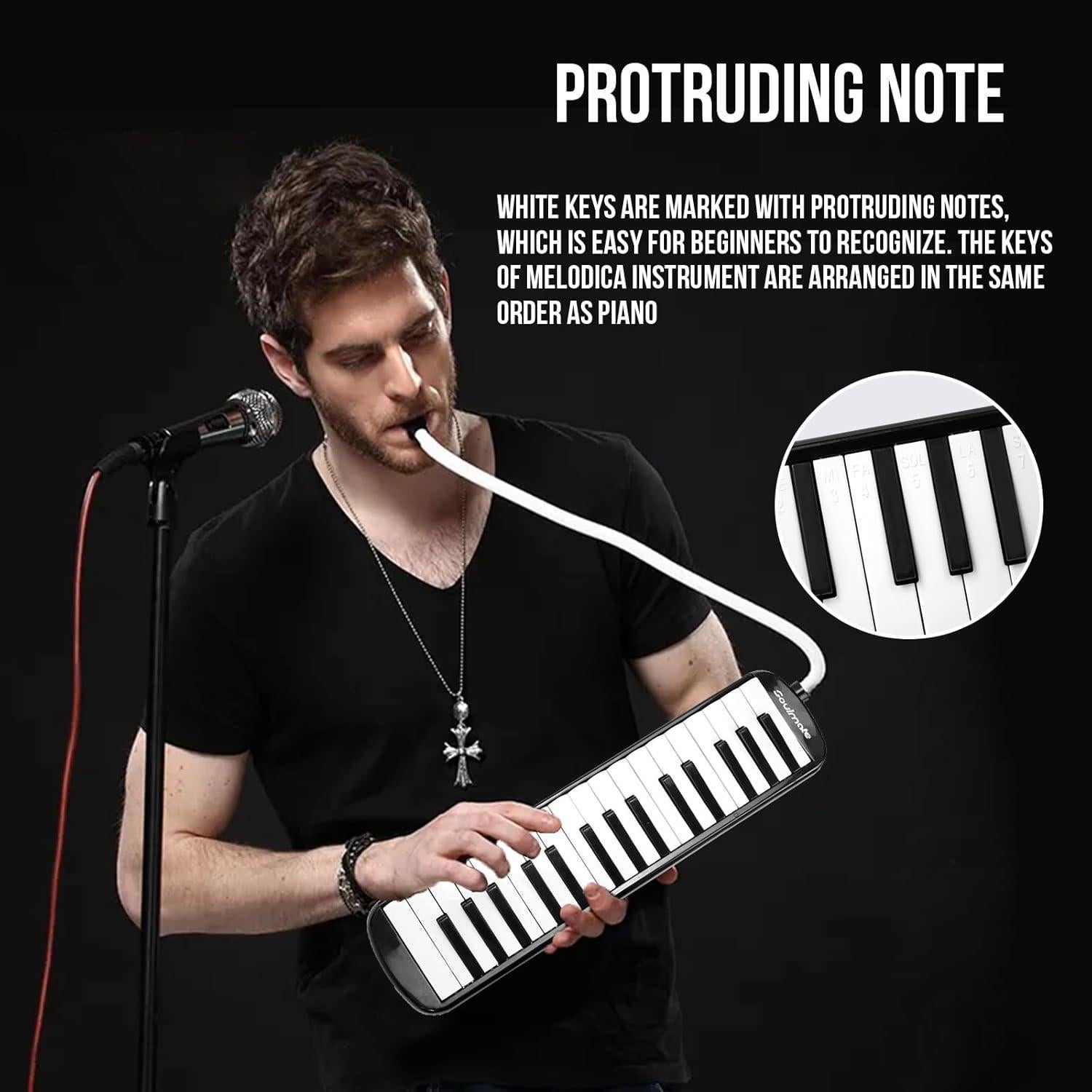 Melodica Soprano Soulmate 32 Teclas con Bolsa y Boquillas Negras