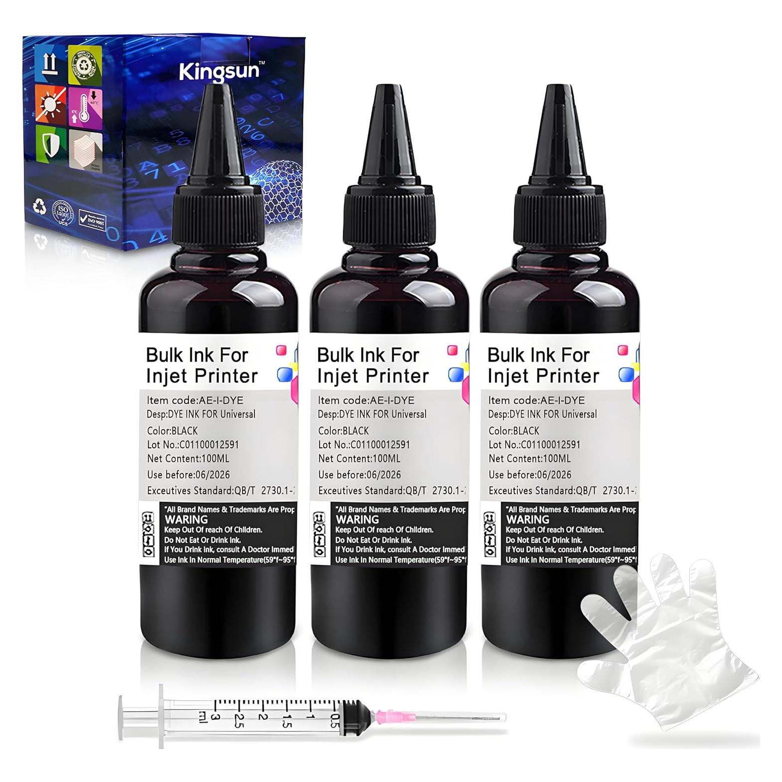 Kit de recarga de tinta universal KSUMEI 3 x 100 ml Negro
