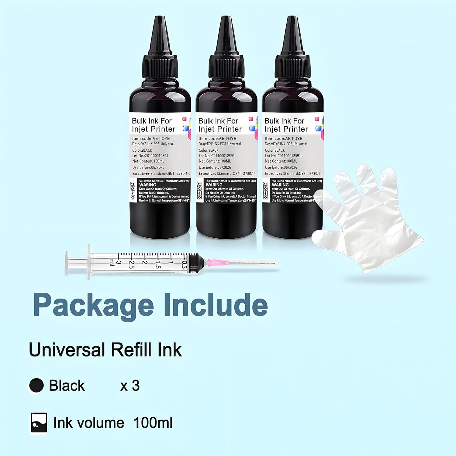 Kit de recarga de tinta universal KSUMEI 3 x 100 ml Negro
