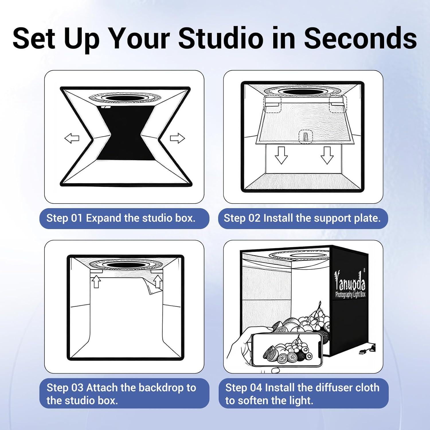 Caja de Luz Portátil Yanuoda 30.48cm con 120 LEDs y 6 Fondos