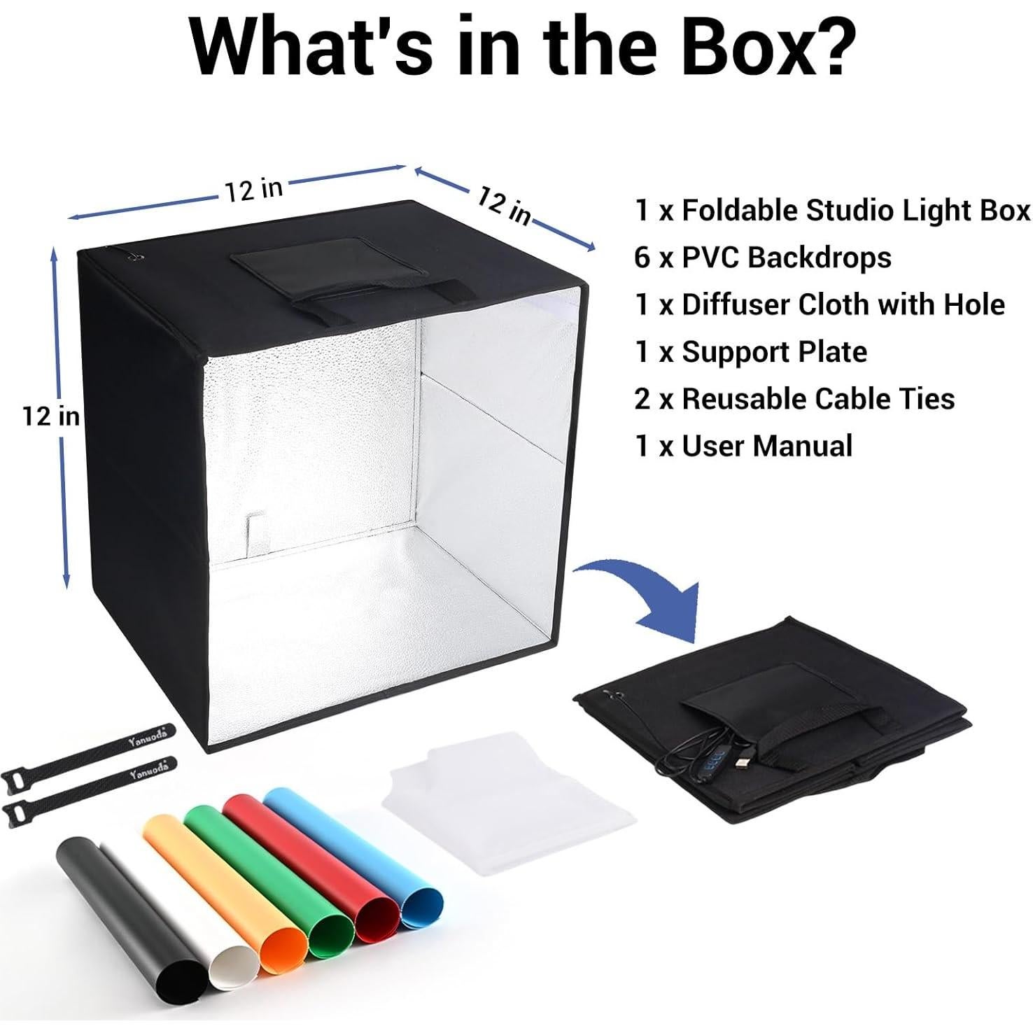 Caja de Luz Portátil Yanuoda 30.48cm con 120 LEDs y 6 Fondos