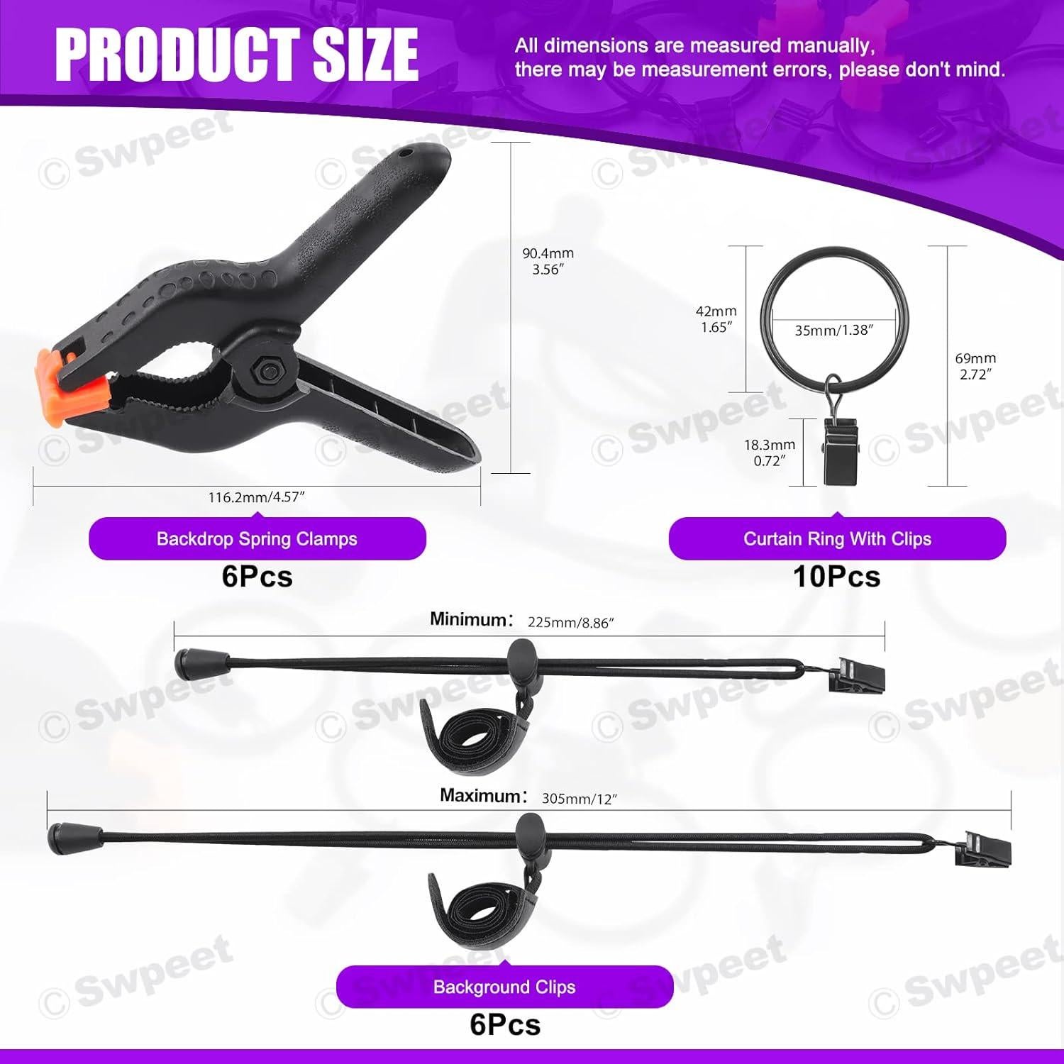 Kit de Clips de Fondo de Fotografía Swpeet 22 Piezas