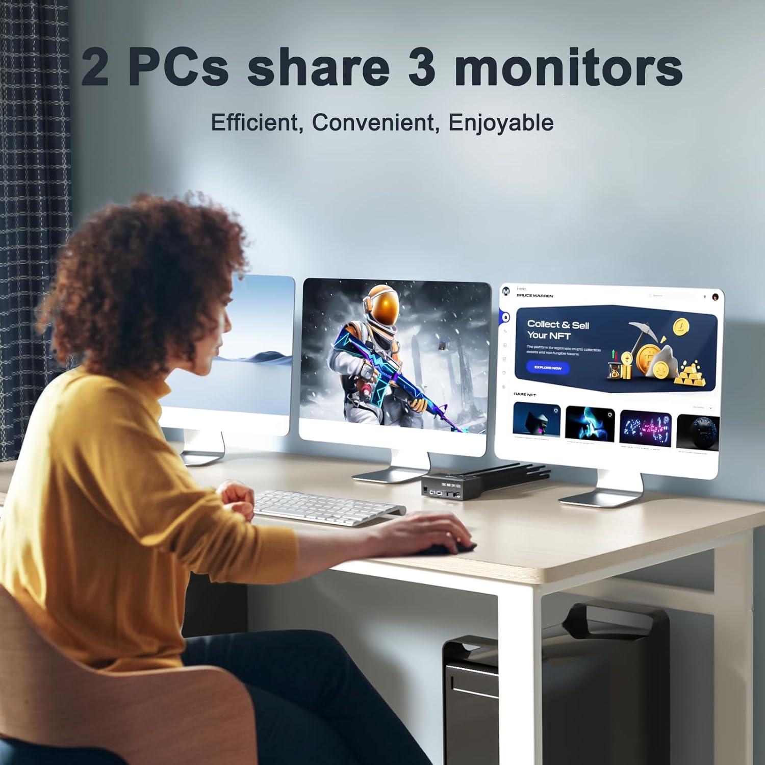 Interruptor KVM Triple Monitor MLEEDA 3 Monitores 2 PC 8K 60Hz