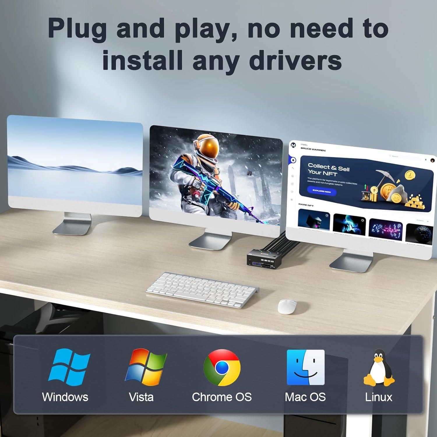 Interruptor KVM Triple Monitor MLEEDA 3 Monitores 2 PC 8K 60Hz