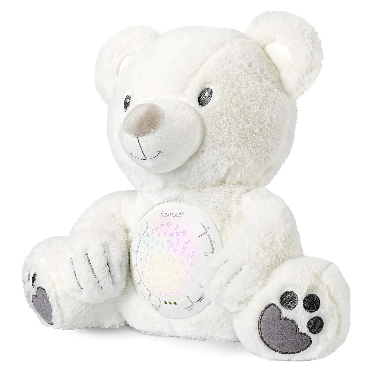 Baby Sleep Soother, Mom's Heartbeat Lullabies Soothing Sounds White Noise Machine, Auto-Off Timer Night Light Projector, Unique Gifts for Babies, Stuffed Animal Toys (Polar Bear)