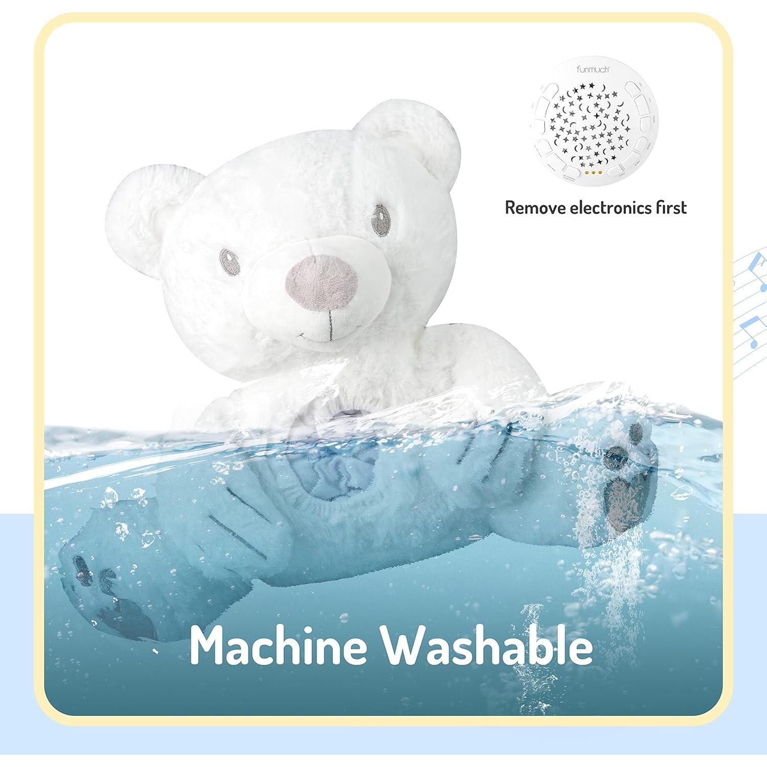 Baby Sleep Soother, Mom's Heartbeat Lullabies Soothing Sounds White Noise Machine, Auto-Off Timer Night Light Projector, Unique Gifts for Babies, Stuffed Animal Toys (Polar Bear)