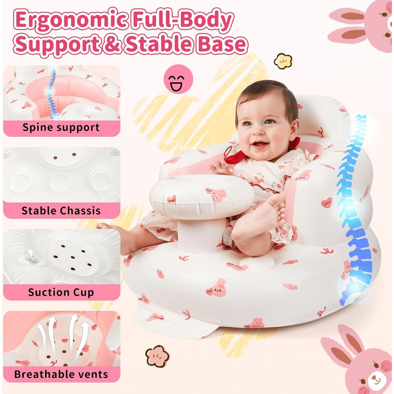 Asiento Inflable para Bebés Rosa Conejito - Soporte Ergonómico