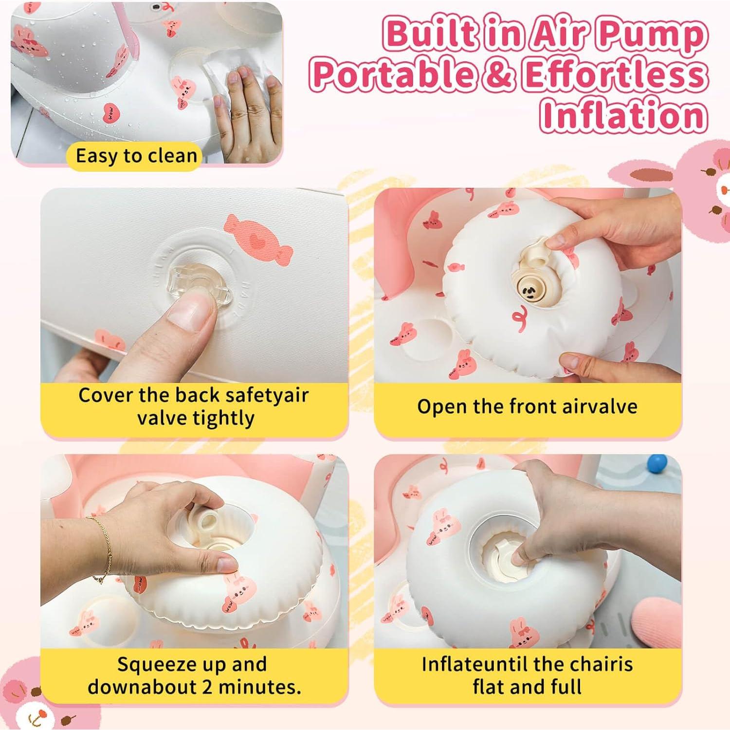 Asiento Inflable para Bebés Rosa Conejito - Soporte Ergonómico