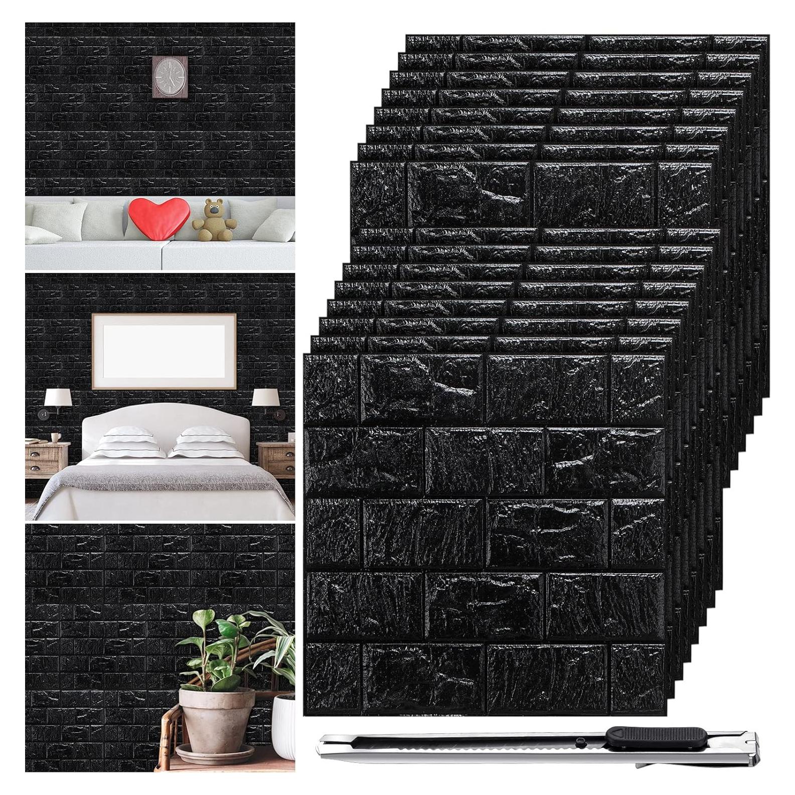 Paneles de Pared 3D Autoadhesivos Colarr 60 Pcs Negro