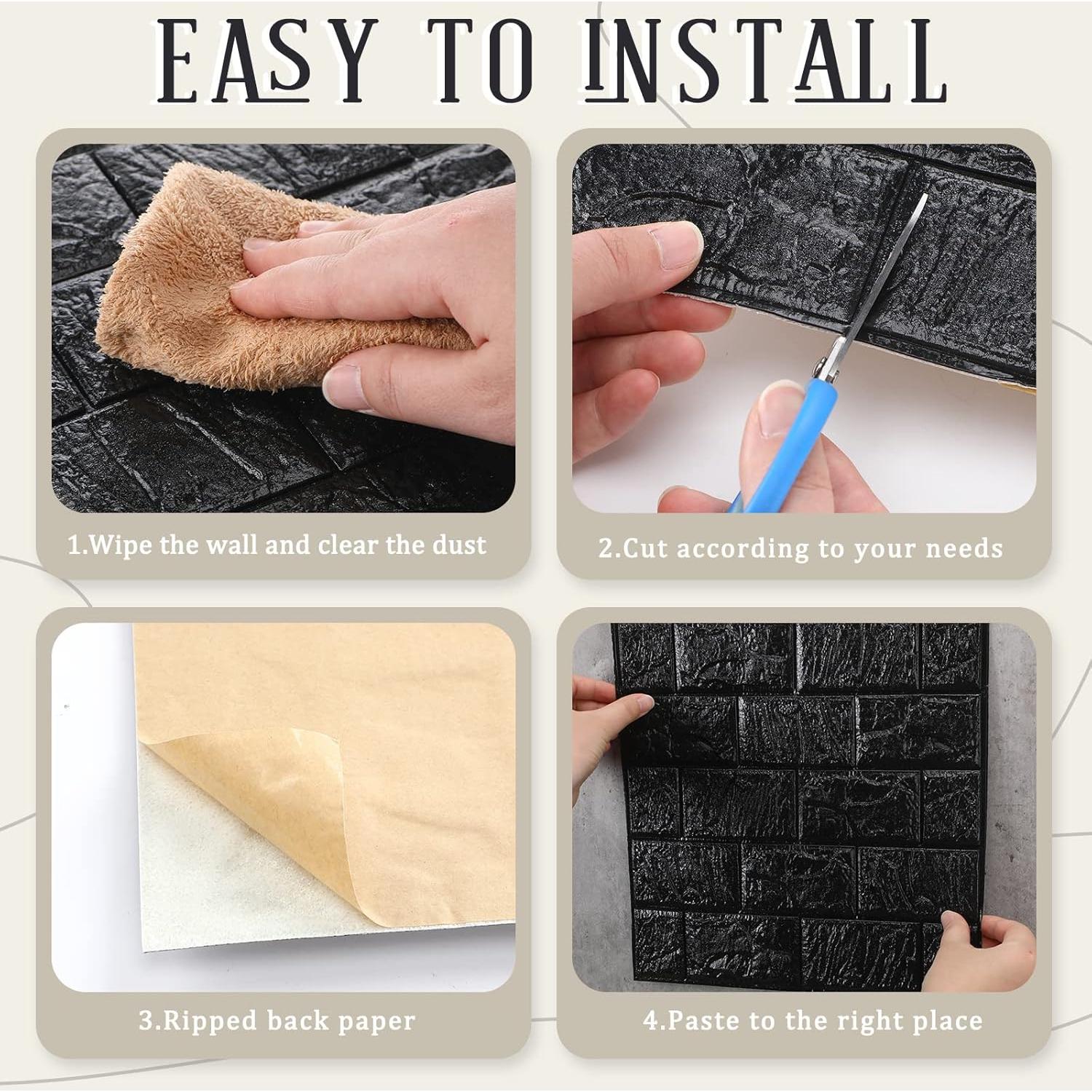 Paneles de Pared 3D Autoadhesivos Colarr 60 Pcs Negro