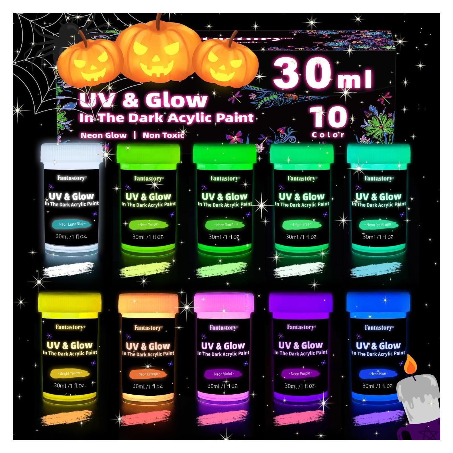 Set de Pintura Acrílica Fantastory que Brilla en la Oscuridad - 10 Colores 30ml