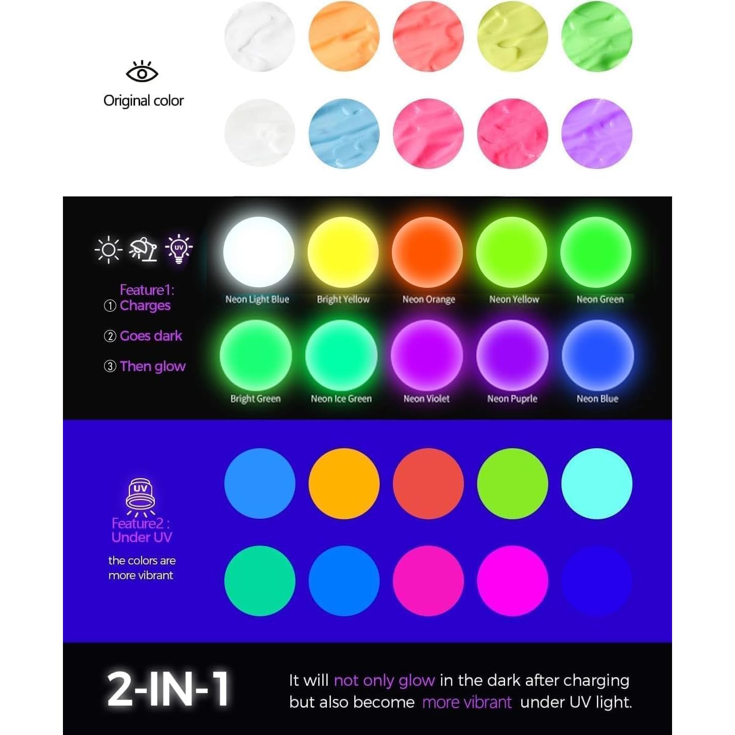 Set de Pintura Acrílica Fantastory que Brilla en la Oscuridad - 10 Colores 30ml