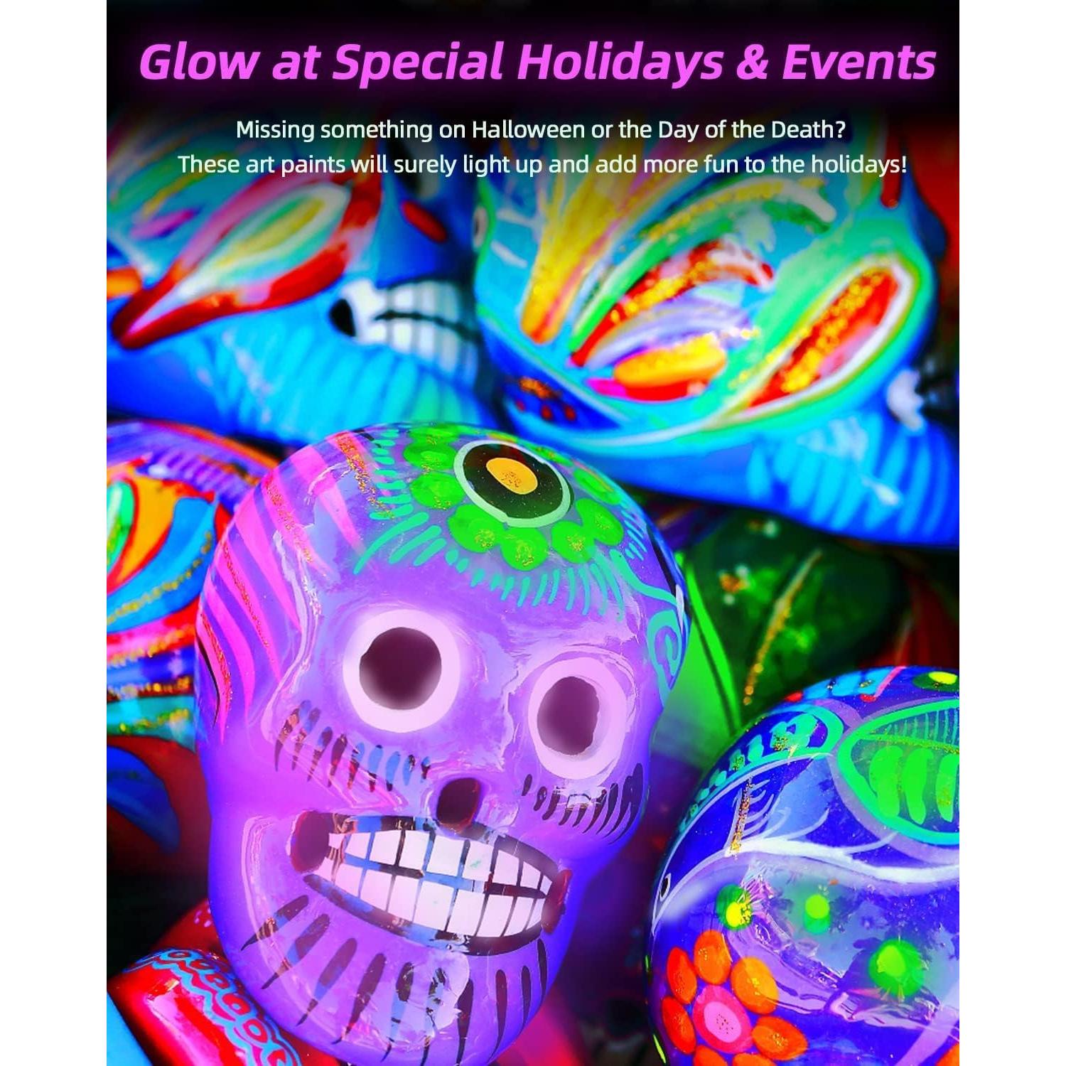 Set de Pintura Acrílica Fantastory que Brilla en la Oscuridad - 10 Colores 30ml