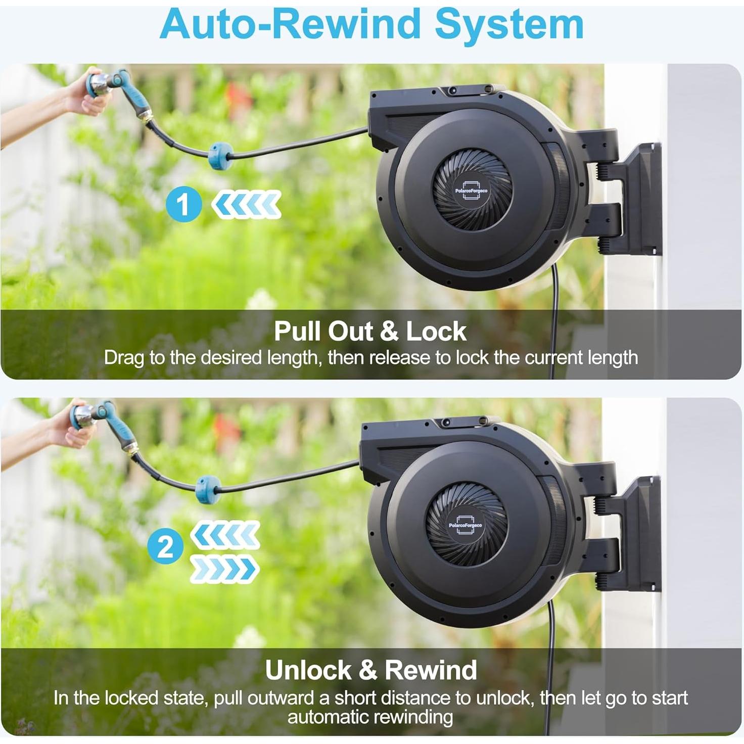 Carrete de Manguera de Jardín Retráctil PolarcoForgeco 5/8" x 27m