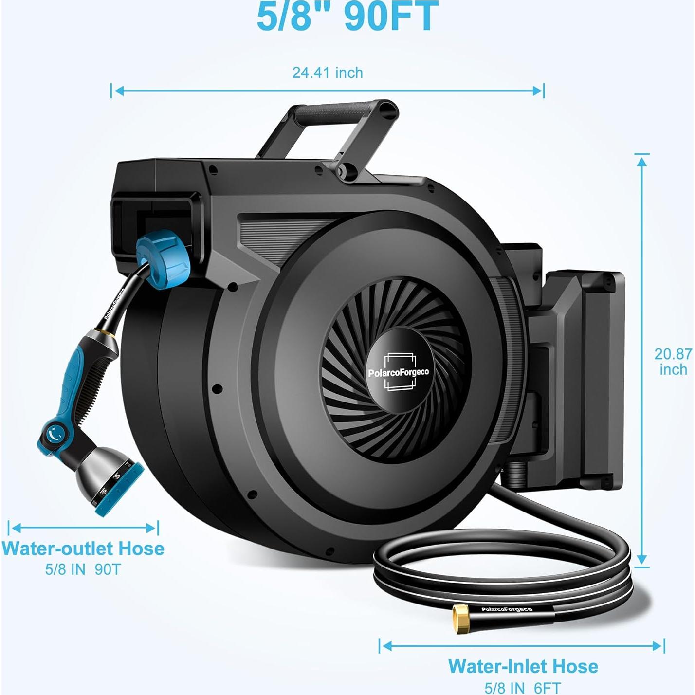 Carrete de Manguera de Jardín Retráctil PolarcoForgeco 5/8" x 27m