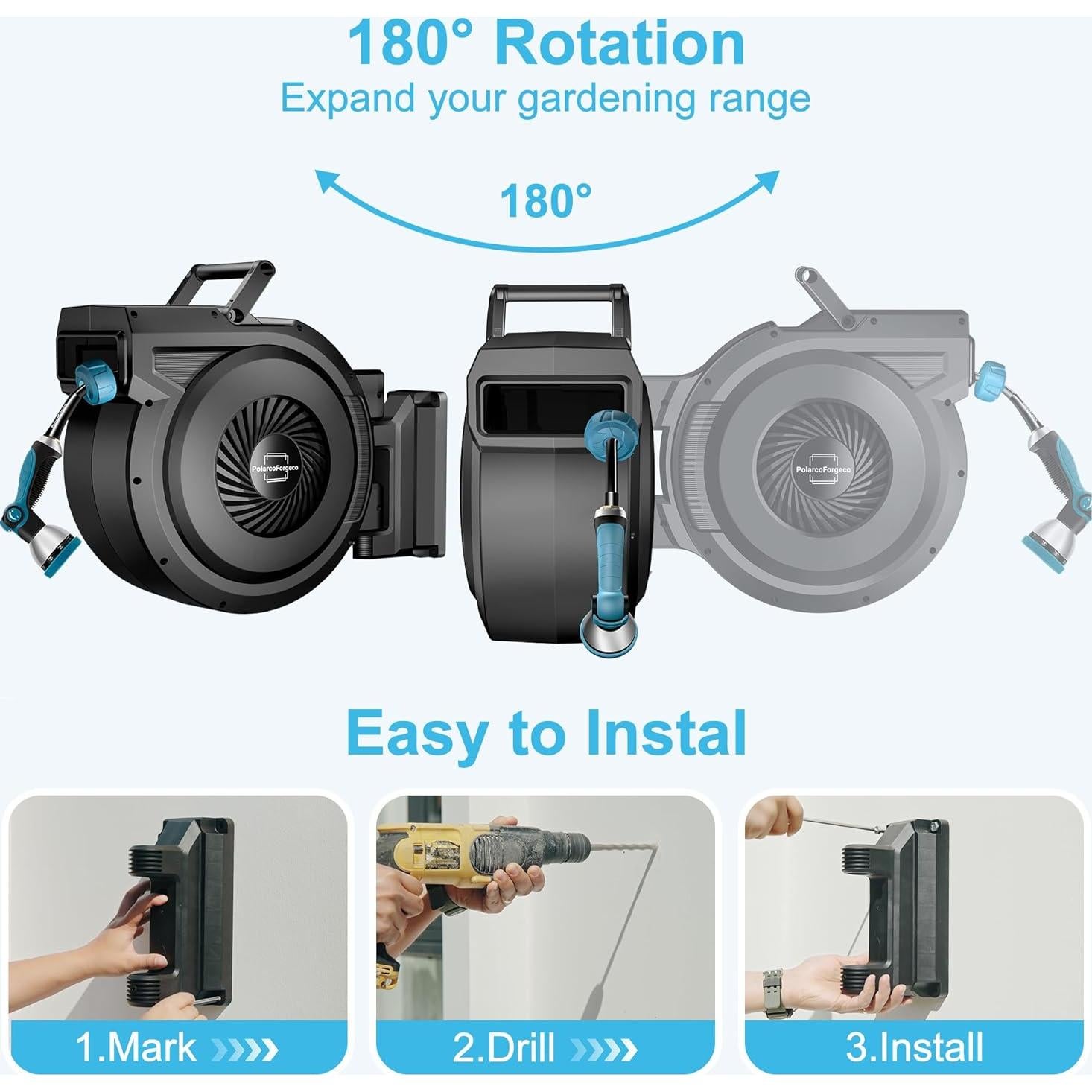 Carrete de Manguera de Jardín Retráctil PolarcoForgeco 5/8" x 27m