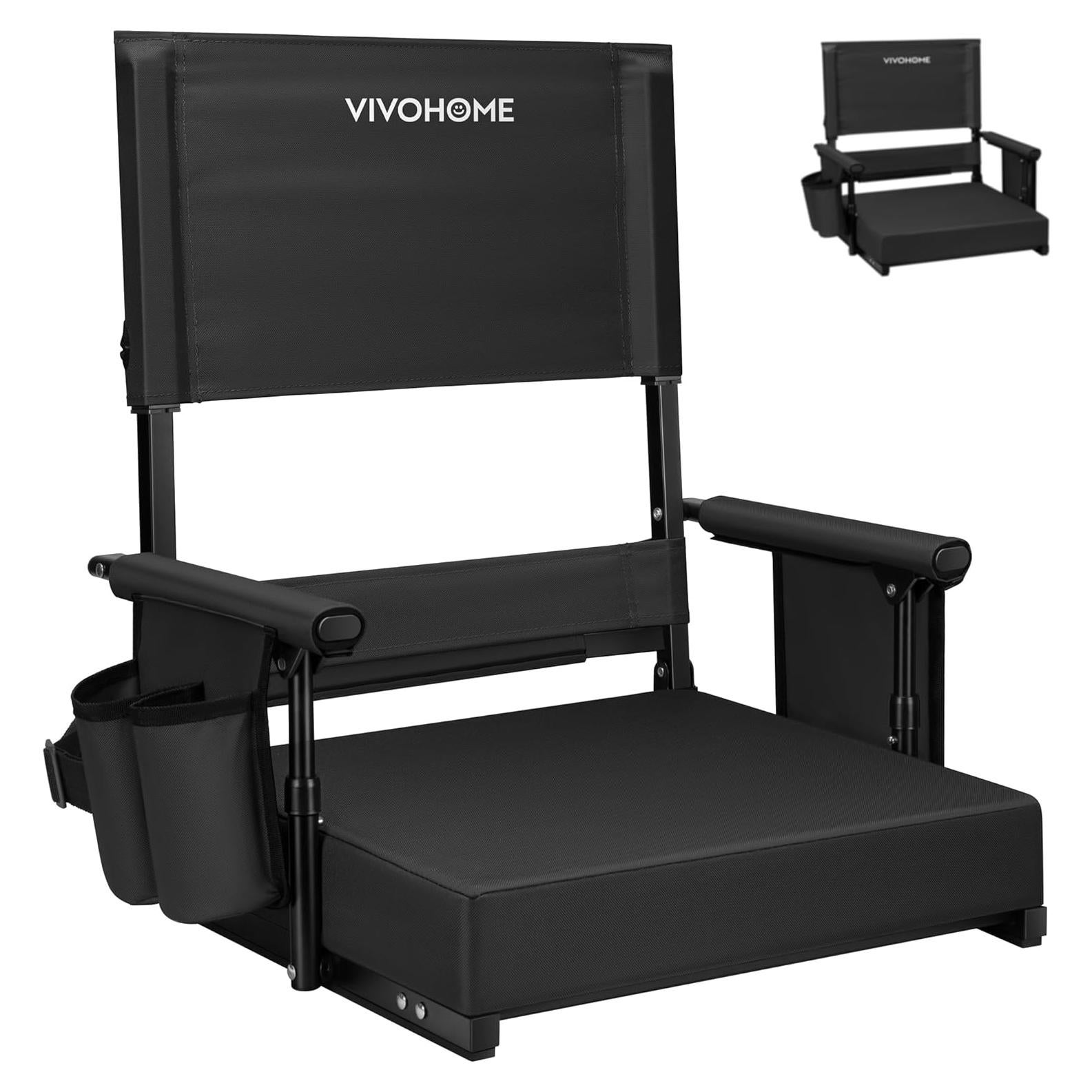 Silla de Estadio VIVOHOME Ajustable con Respaldo y Cojín Negro