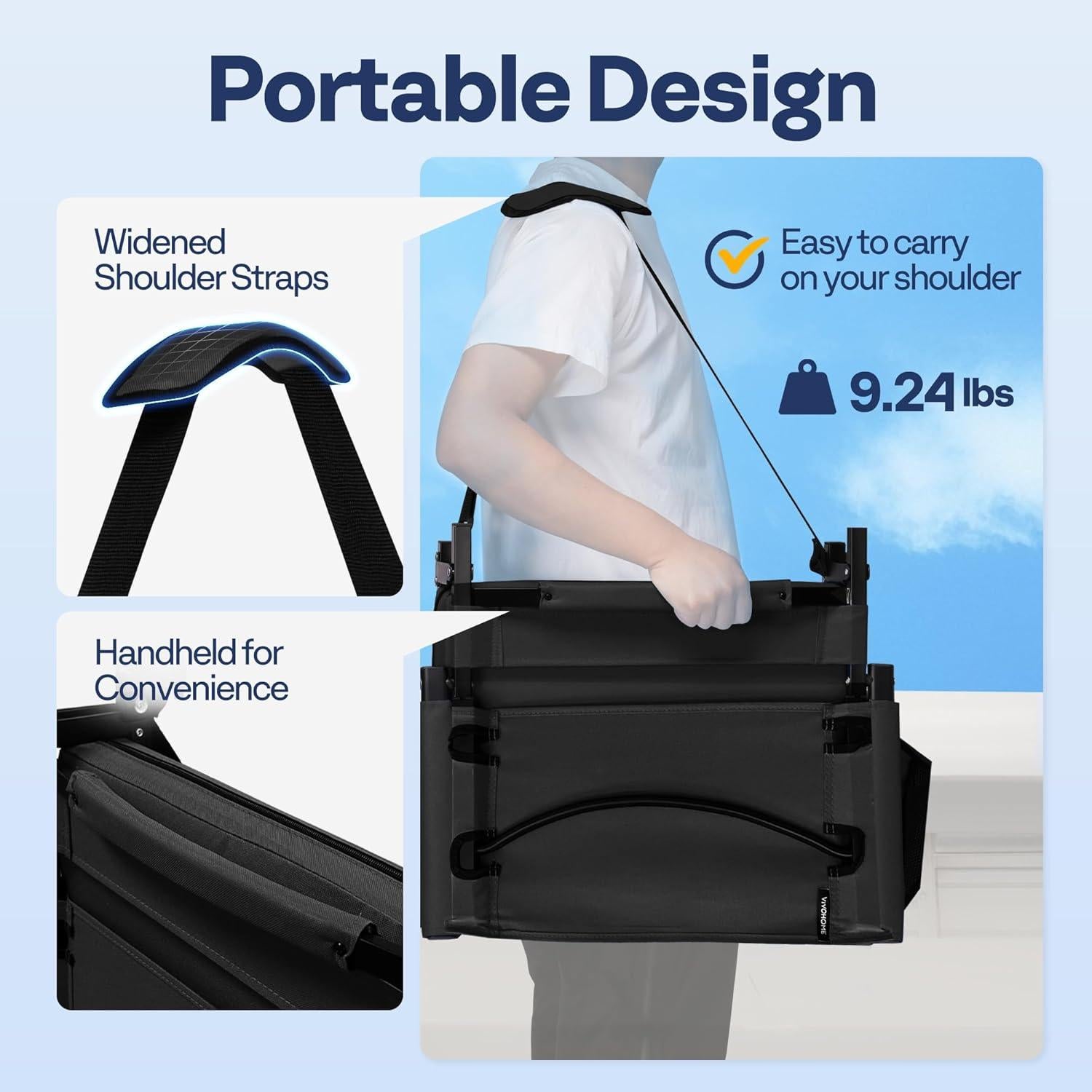 Silla de Estadio VIVOHOME Ajustable con Respaldo y Cojín Negro