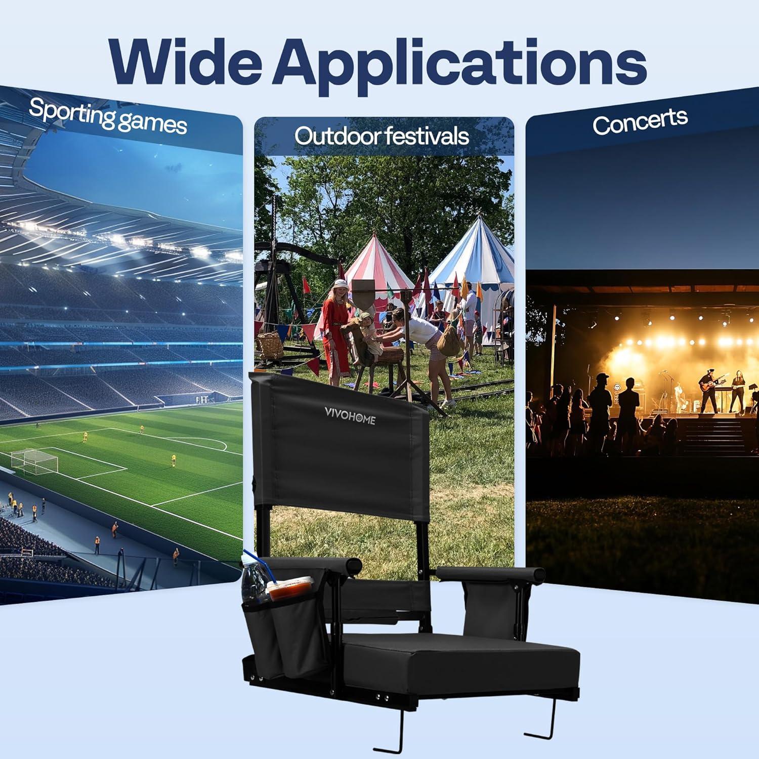 Silla de Estadio VIVOHOME Ajustable con Respaldo y Cojín Negro