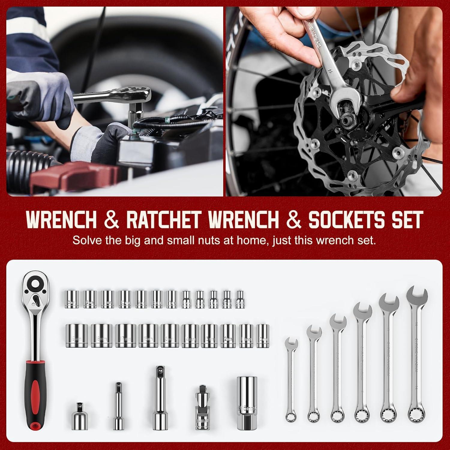 Kit de Herramientas Sundpey 379 Piezas para Hogar y Auto Rojo