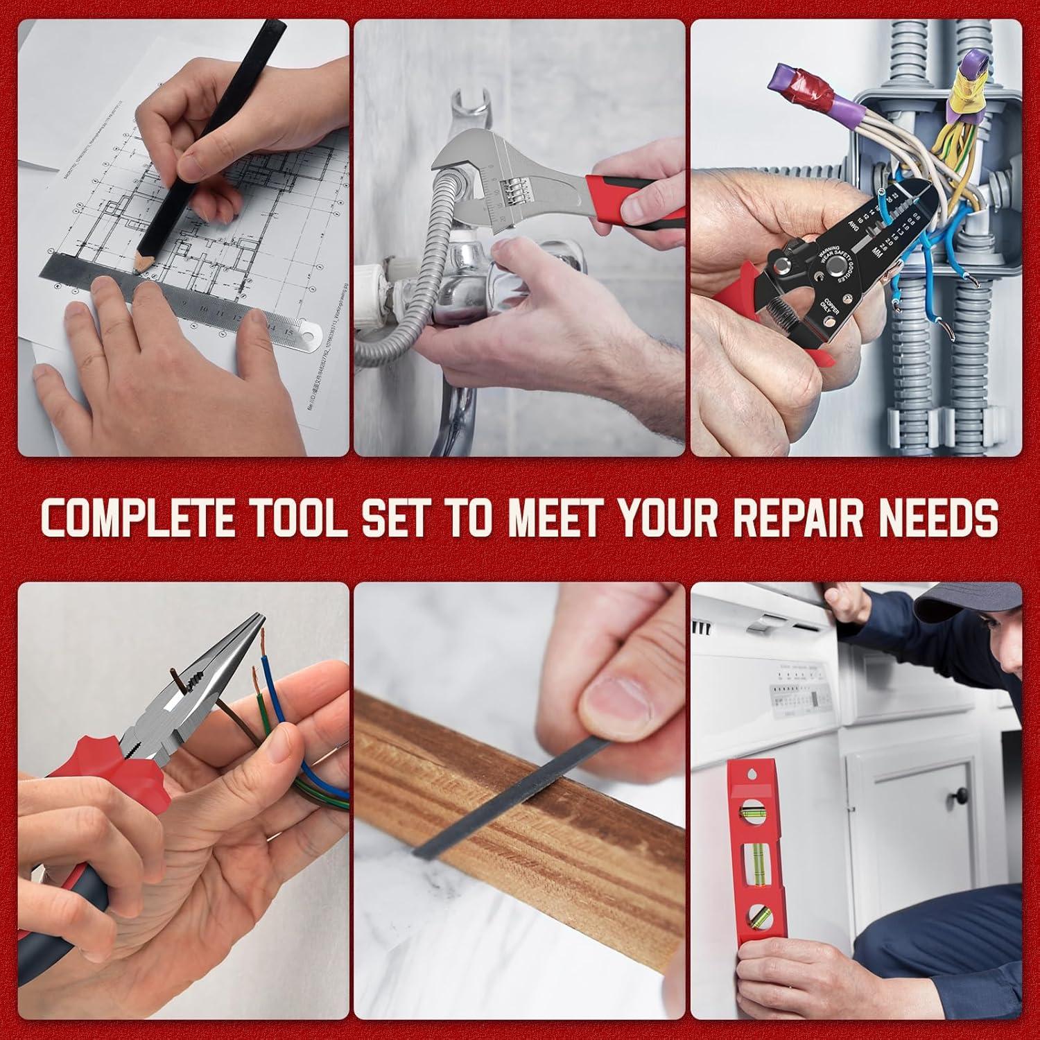 Kit de Herramientas Sundpey 379 Piezas para Hogar y Auto Rojo