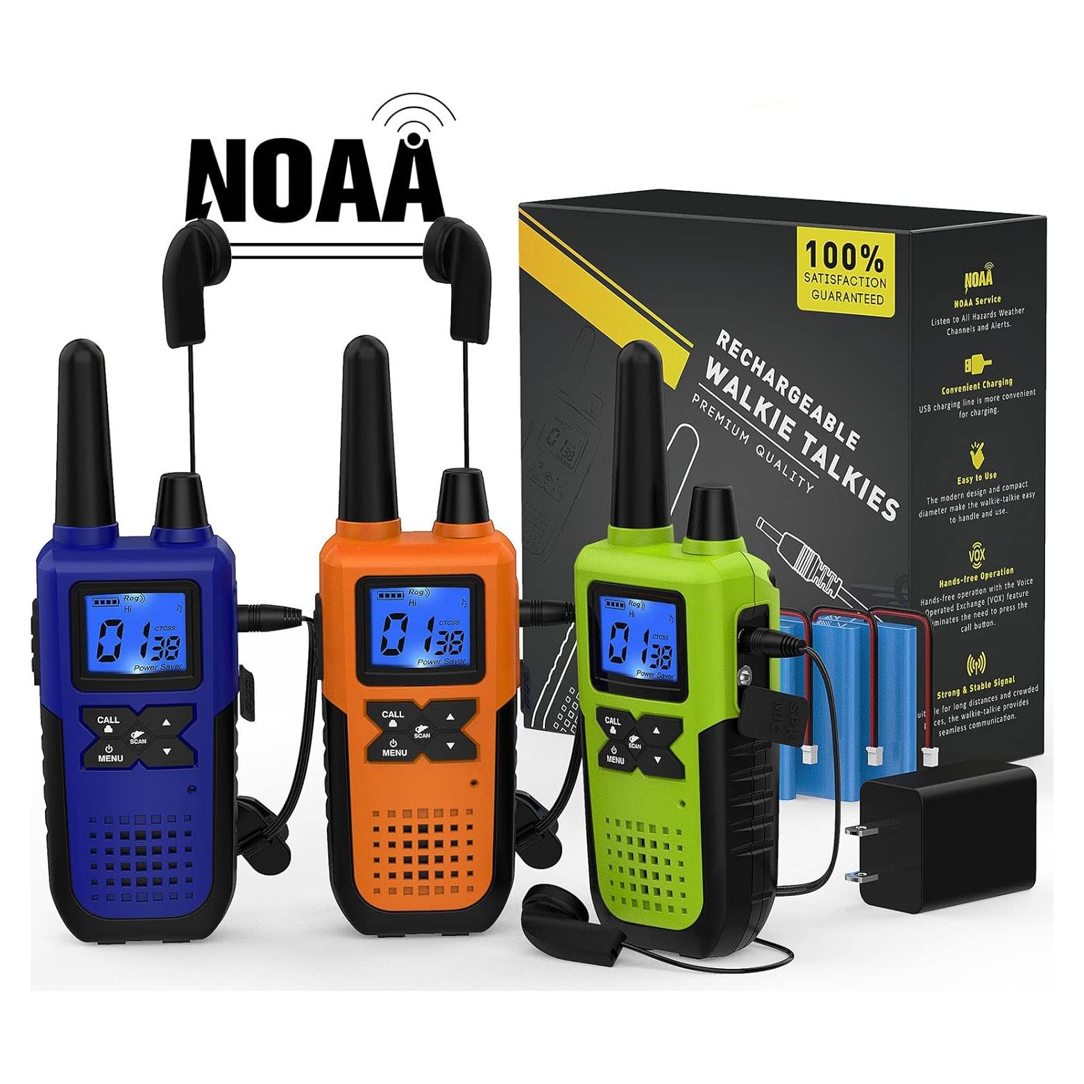 Walkie Talkies Topsung 2 Vías Recargables con Auriculares - Paquete de 3