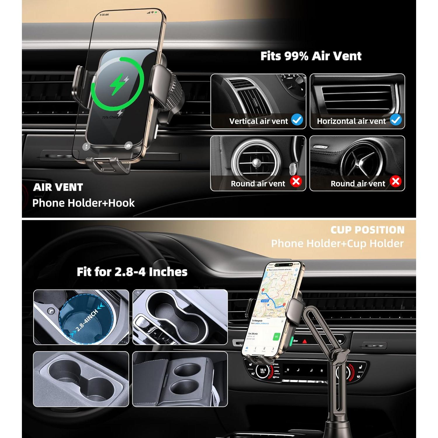 Soporte para teléfono de coche GuMosh con carga inalámbrica 15W