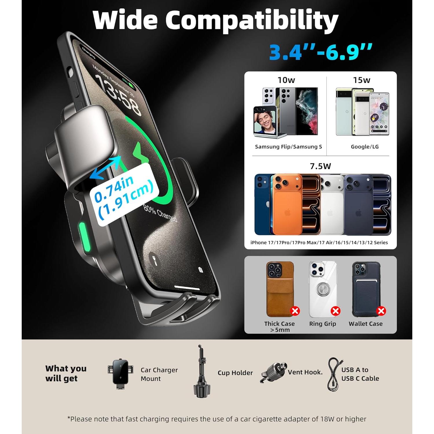 Soporte para teléfono de coche GuMosh con carga inalámbrica 15W