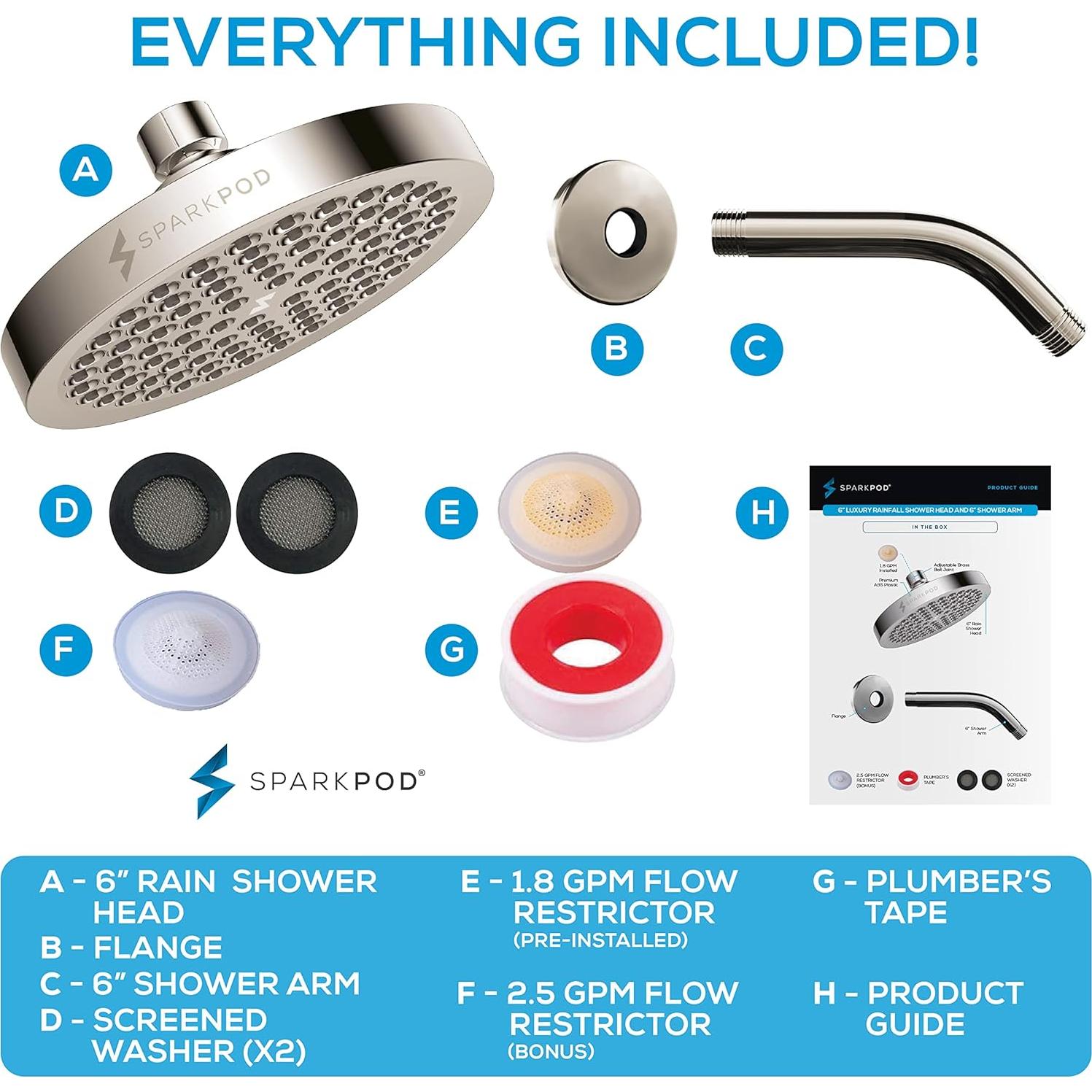 Cabezal de Ducha de Lluvia SparkPod 15.24 cm + Brazo 15.24 cm