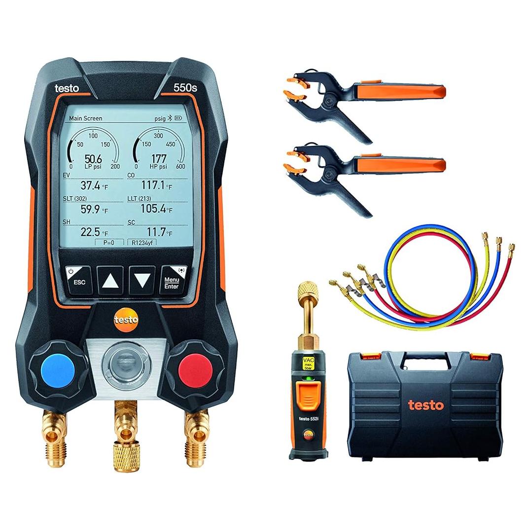 Kit de Manómetros Digitales Testo 550s con 2 Termómetros y 3 Mangueras