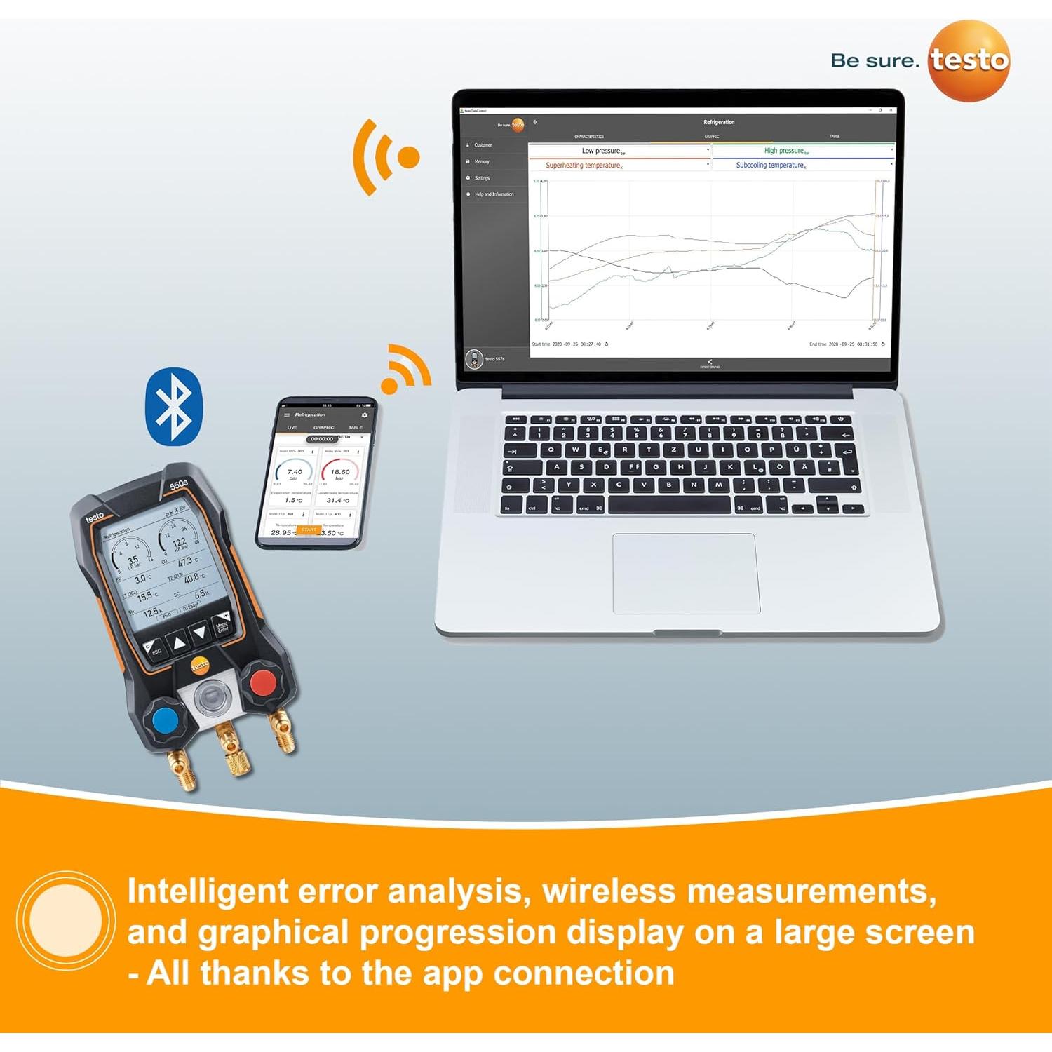 Kit de Manómetros Digitales Testo 550s con 2 Termómetros y 3 Mangueras