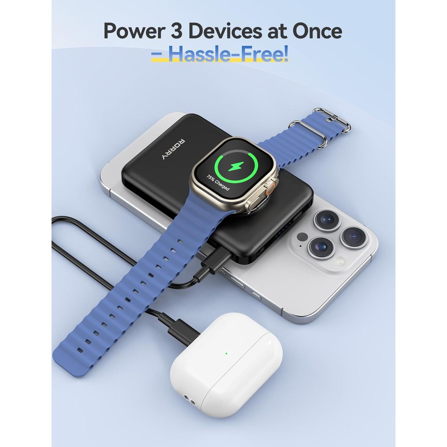 Cargador Portátil Magnético RORRY 10000mAh para iPhone y Apple Watch