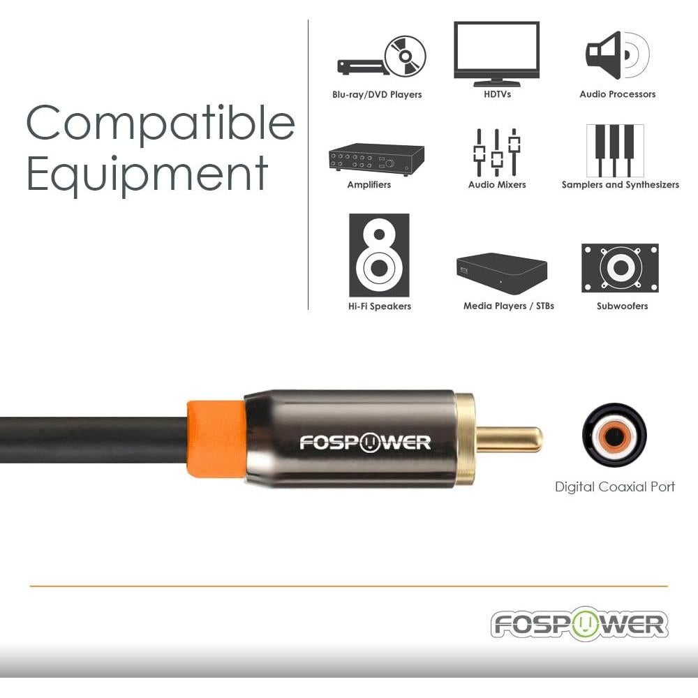 Cable de Audio Digital Coaxial FosPower RCA Macho 0,91 m - 2 Paquete