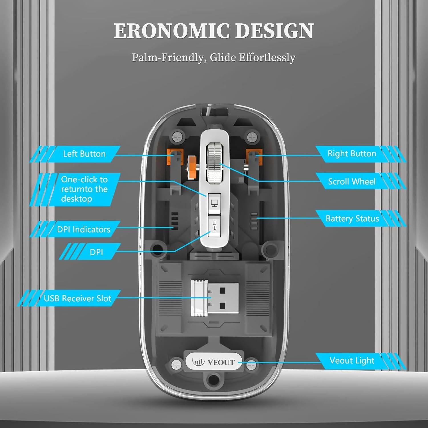 Ratón Bluetooth Inalámbrico VEOUT E3 Negro Recargable Silencioso