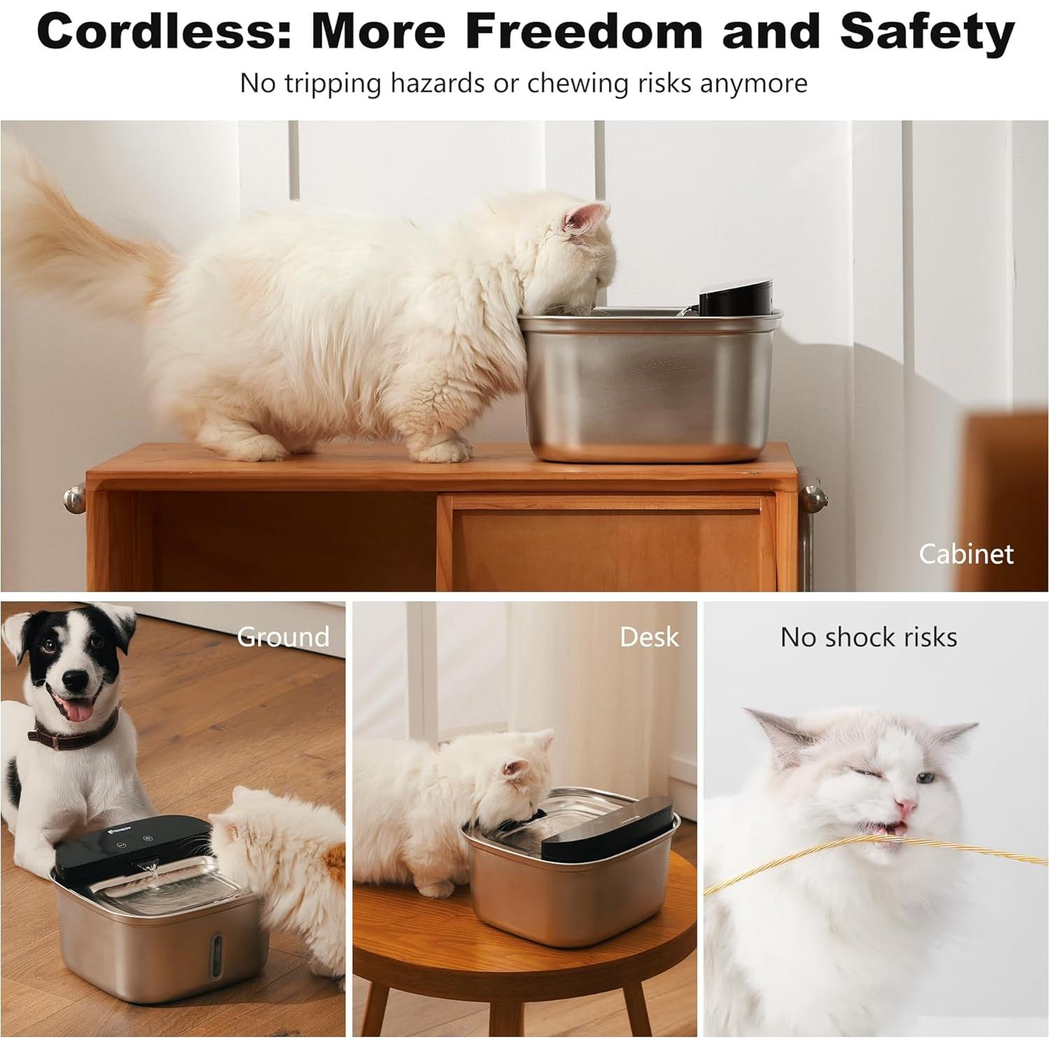 Fuente de Agua Inalámbrica para Gatos Holapaw 3.78L Acero Inoxidable