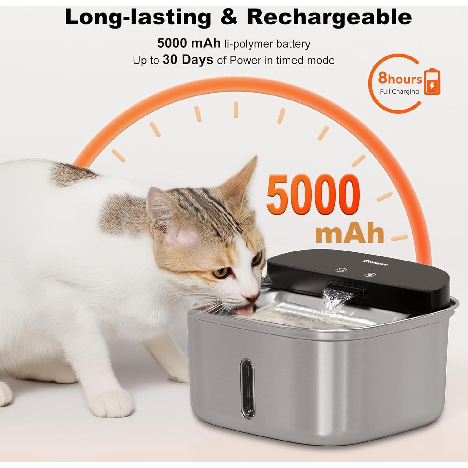 Fuente de Agua Inalámbrica para Gatos Holapaw 3.78L Acero Inoxidable