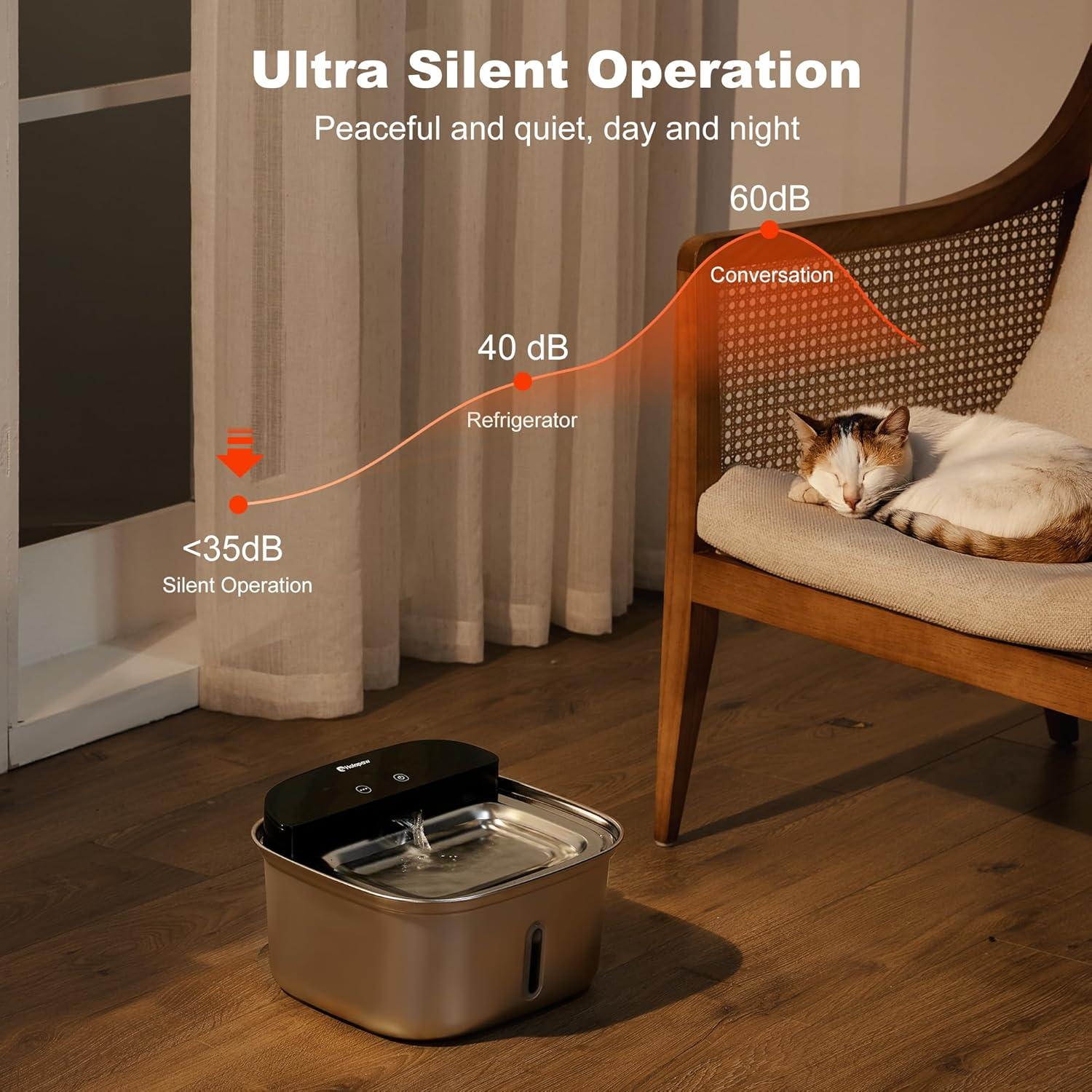 Fuente de Agua Inalámbrica para Gatos Holapaw 3.78L Acero Inoxidable